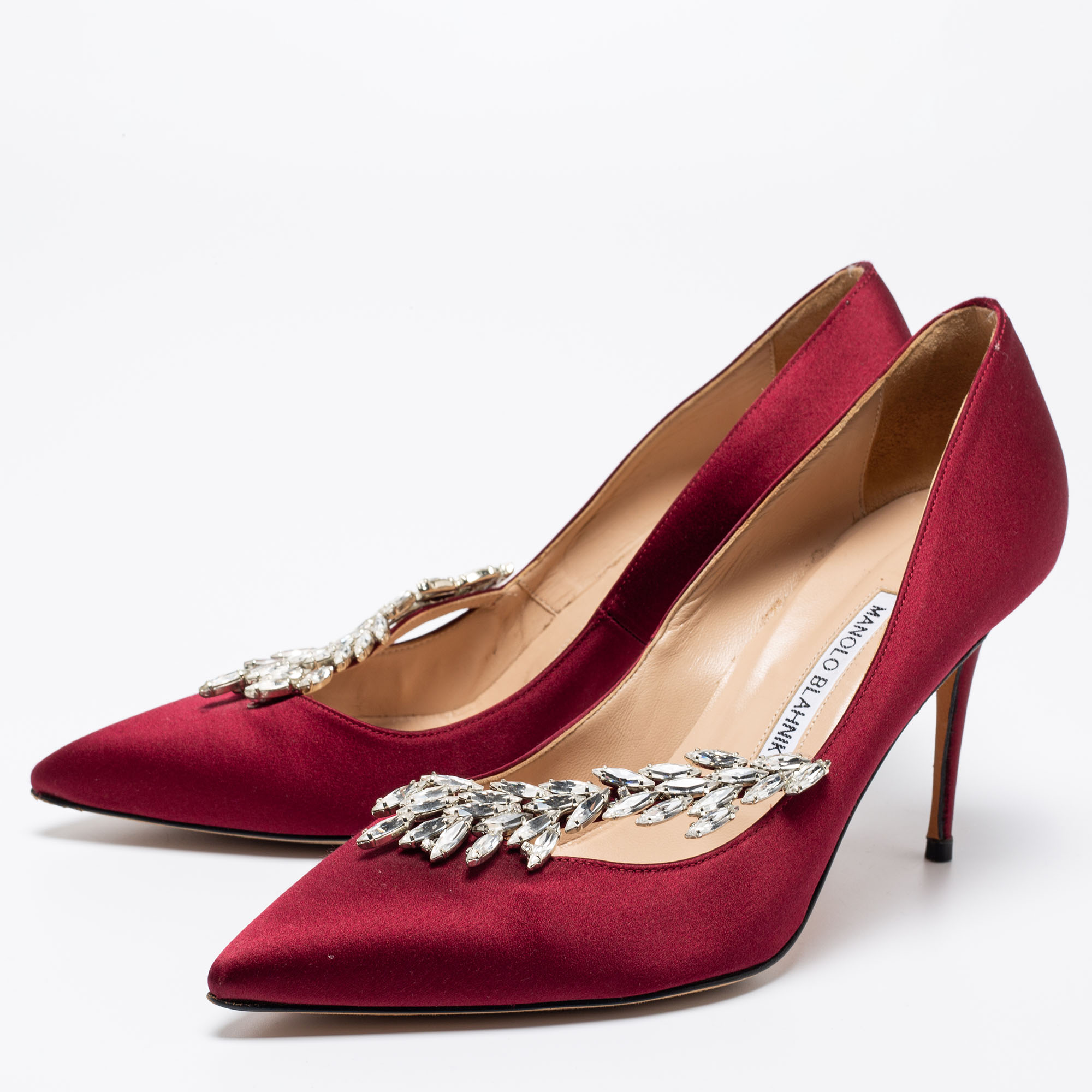 

Manolo Blahnik Burgundy Satin Nadira Pointed-Toe Pumps Size