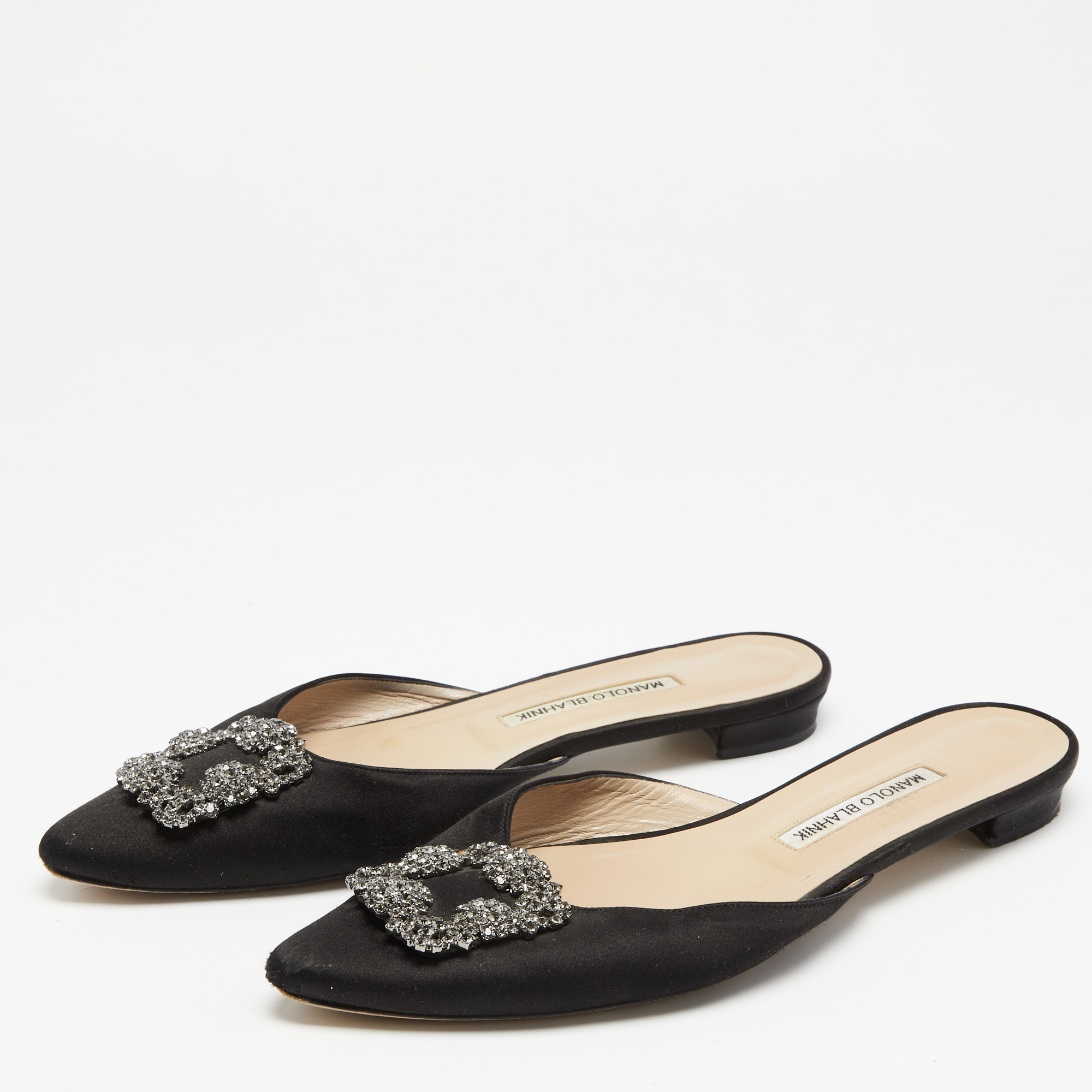 

Manolo Blahnik Black Satin Hangisimu Flats Size