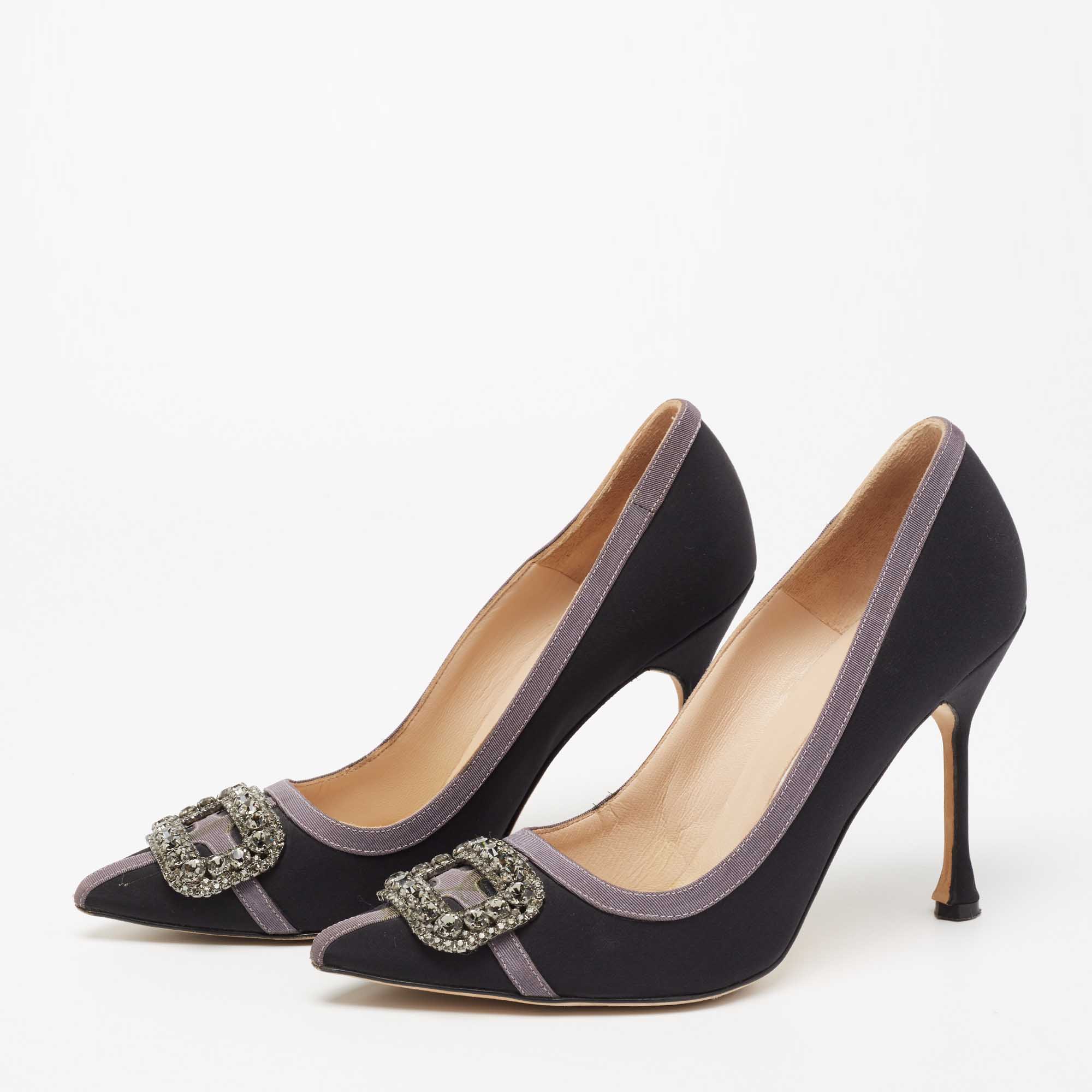 

Manolo Blahnik Black/Purple Satin Gotrian Pumps Size