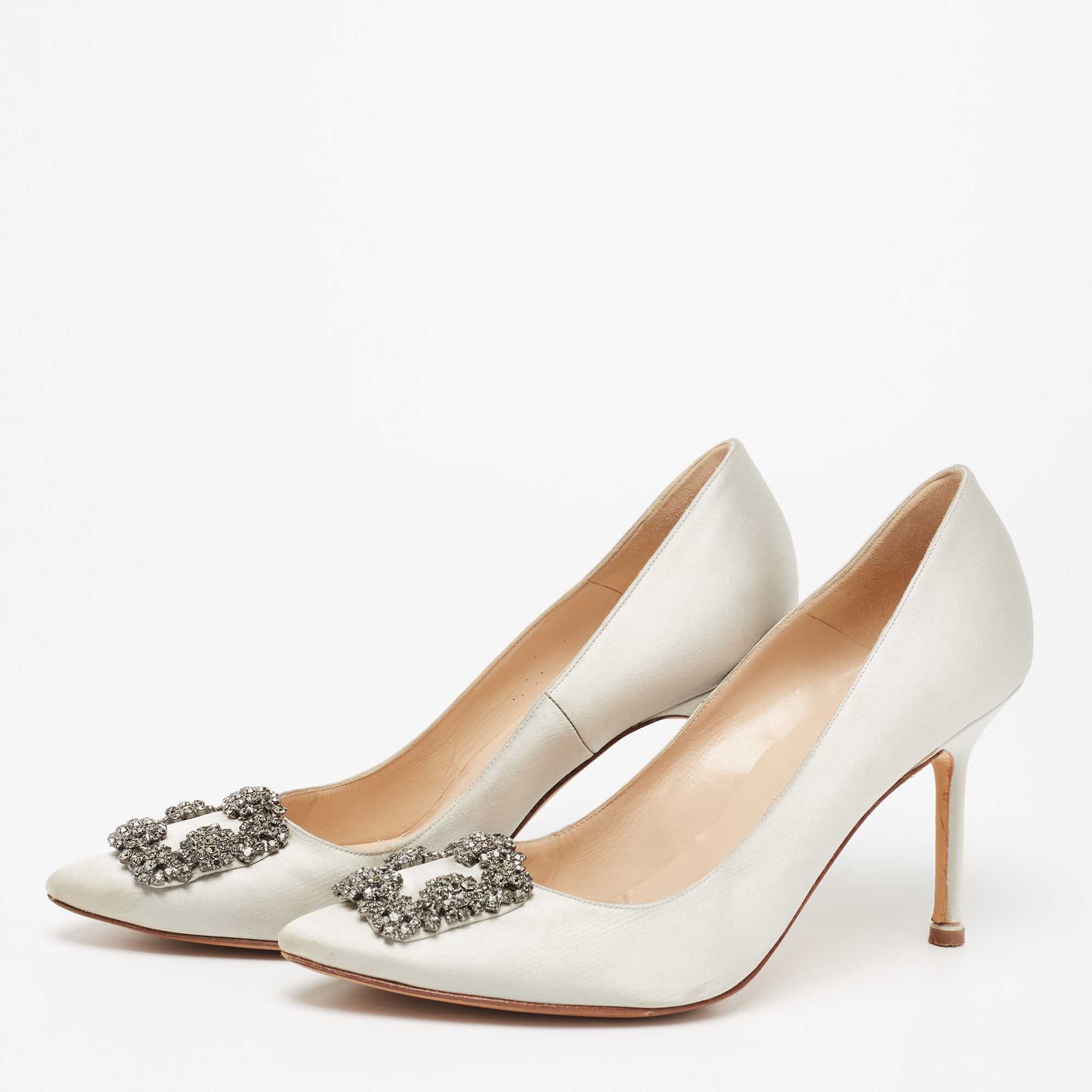 

Manolo Blahnik Grey Satin Hangisi Pumps Size