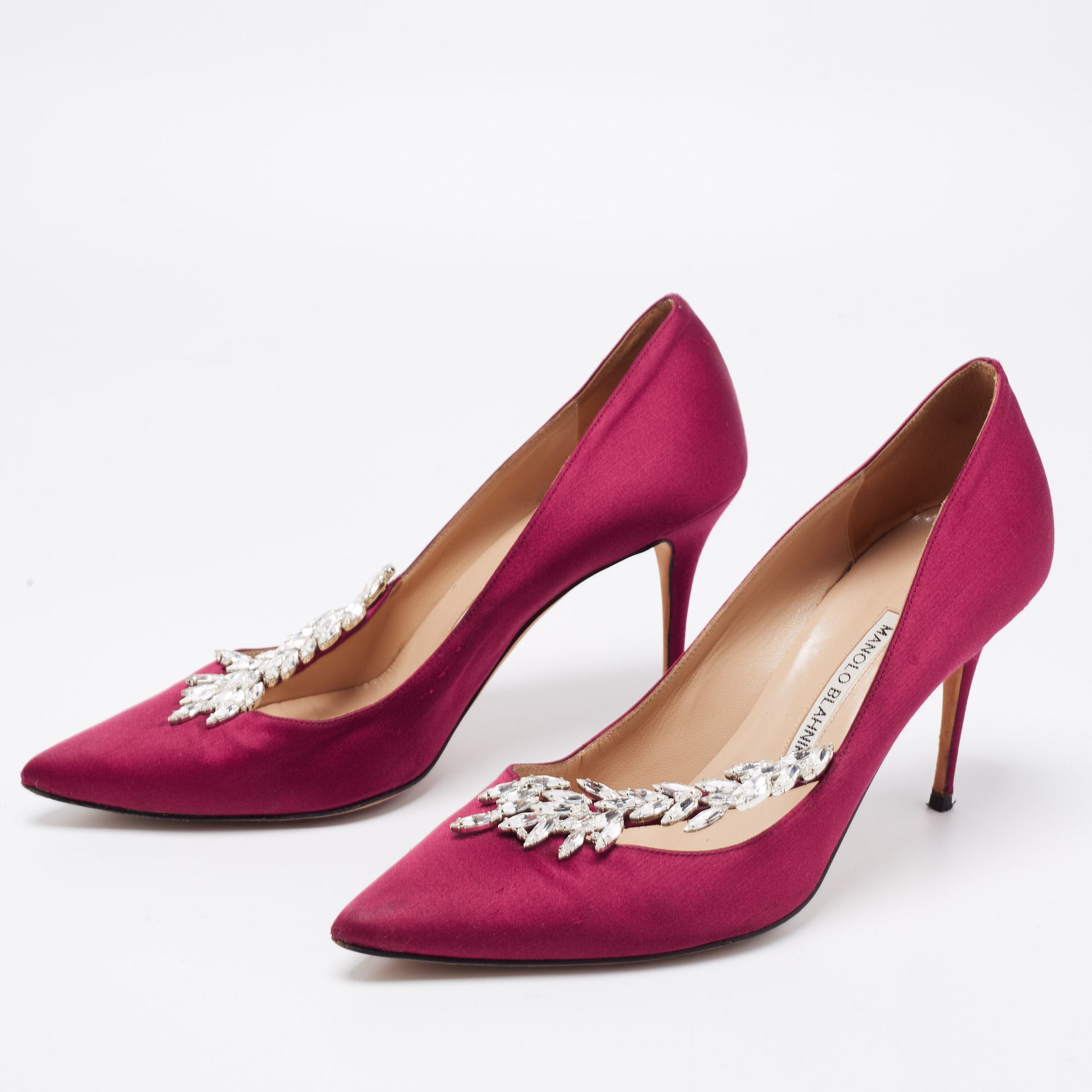 

Manolo Blahnik Burgundy Satin Nadira Pumps Size