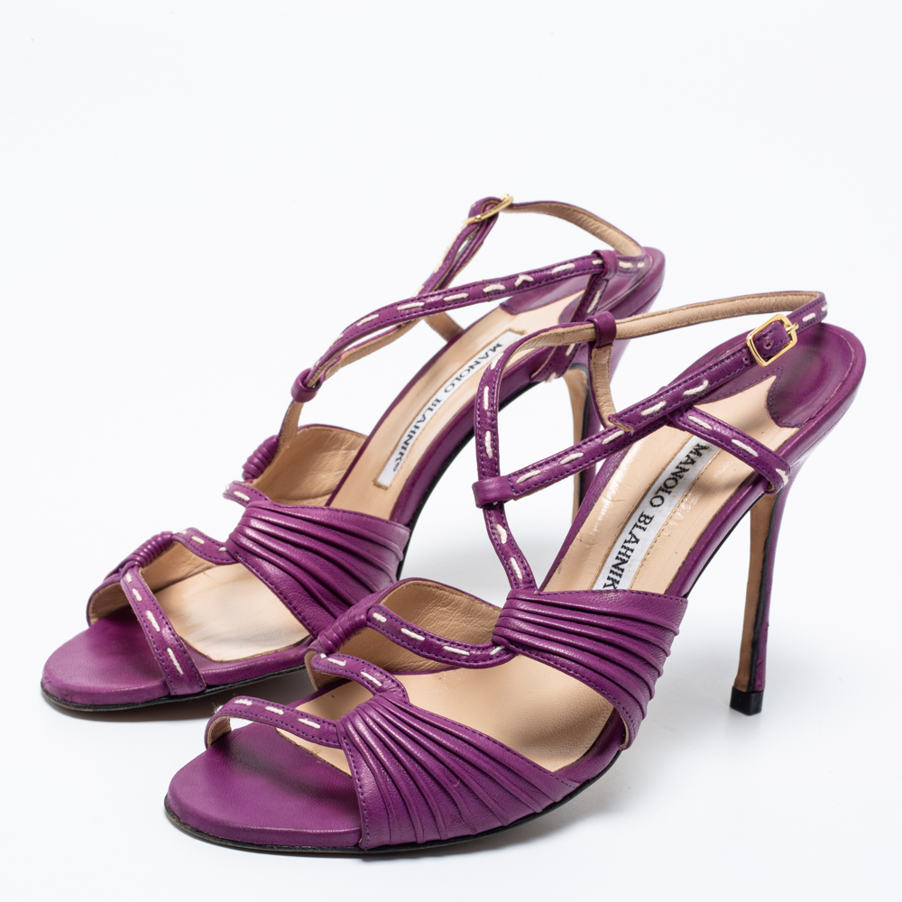 

Manolo Blahnik Purple Leather Slingback Sandals Size