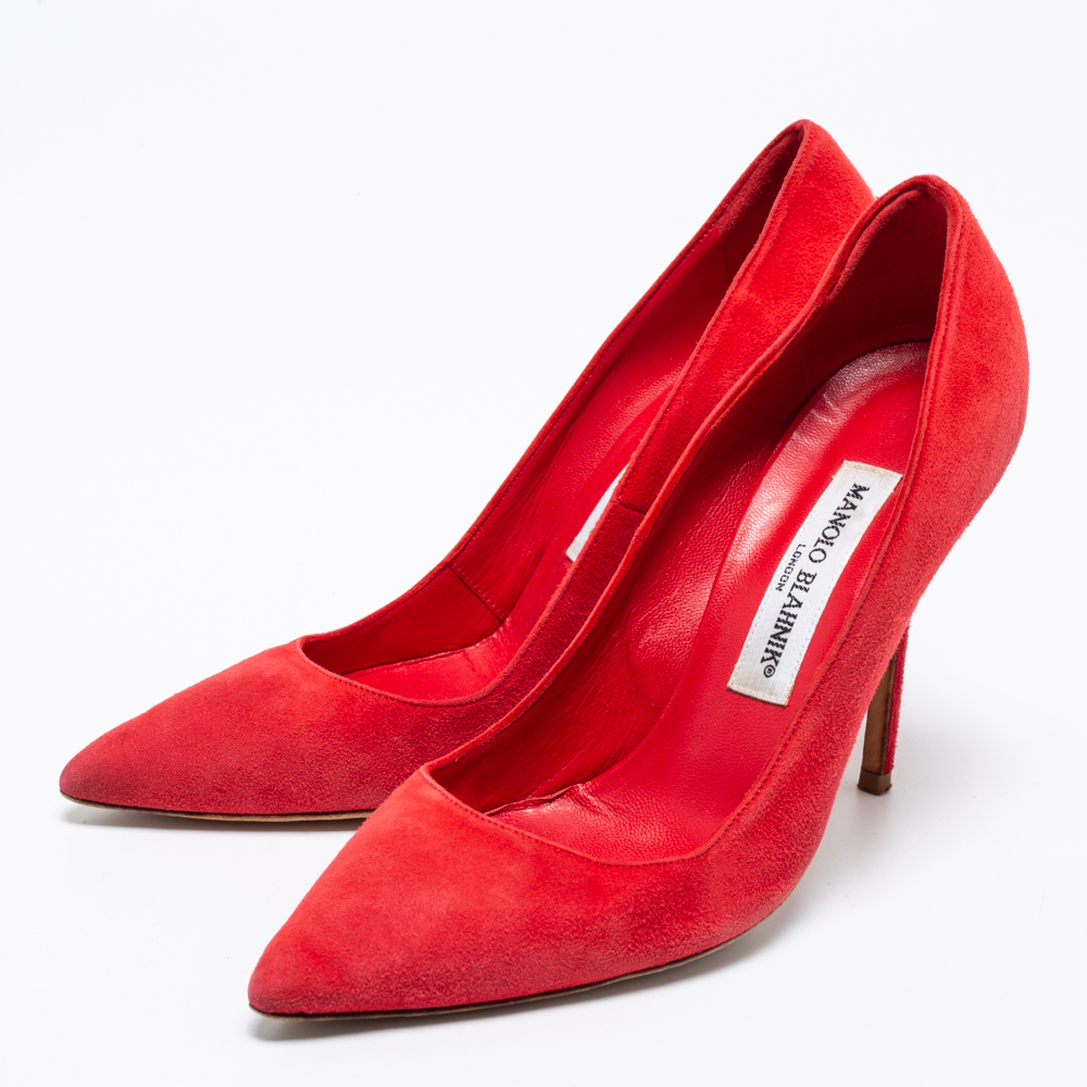 

Manolo Blahnik Red Suede BB Pointed Toe Pumps Size