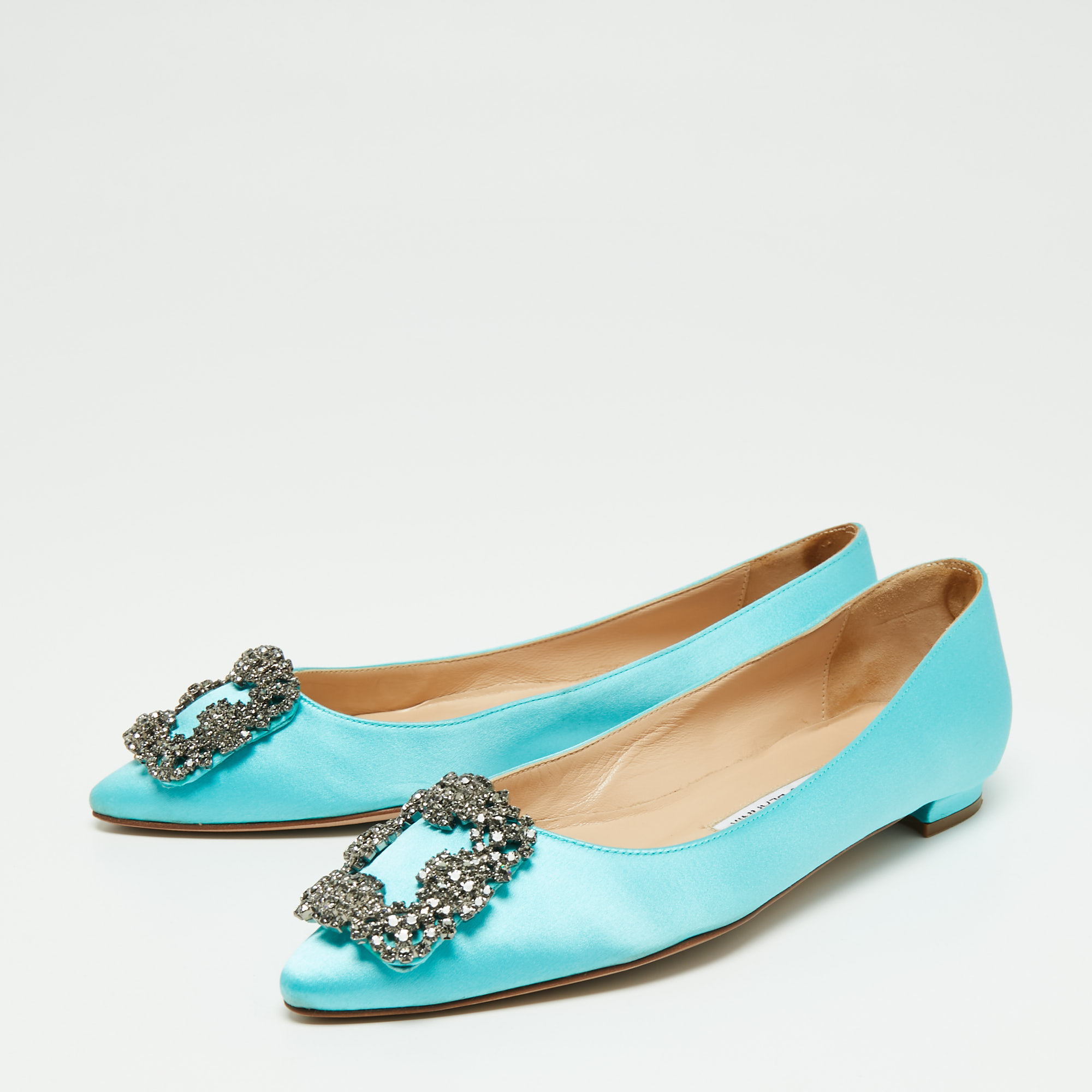 

Manolo Blahnik Tiffany Blue Satin Hangisi Ballet Flats Size