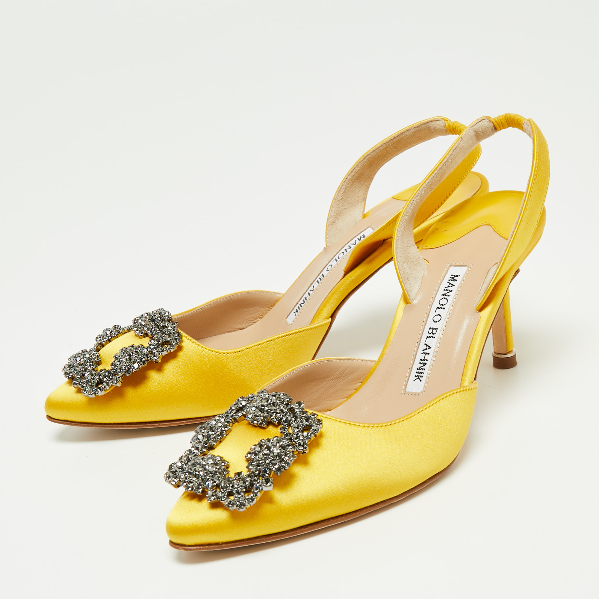 

Manolo Blahnik Yellow Satin Hangisi Slingback Sandals Size