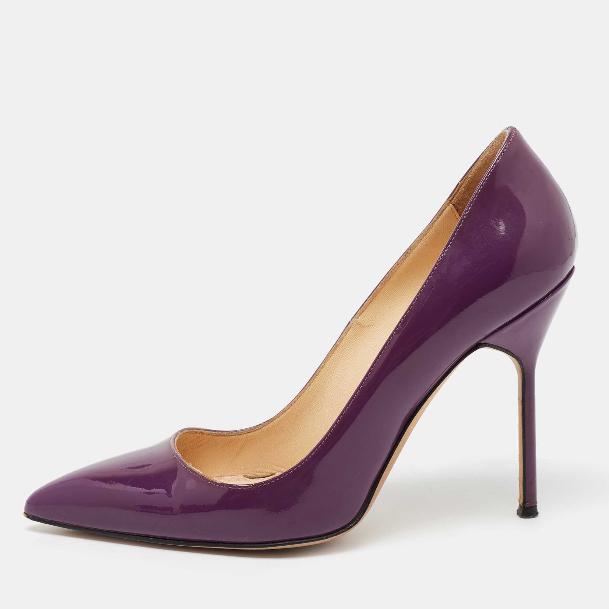 

Manolo Blahnik Purple Patent Leather BB Pointed Toe Pumps Size