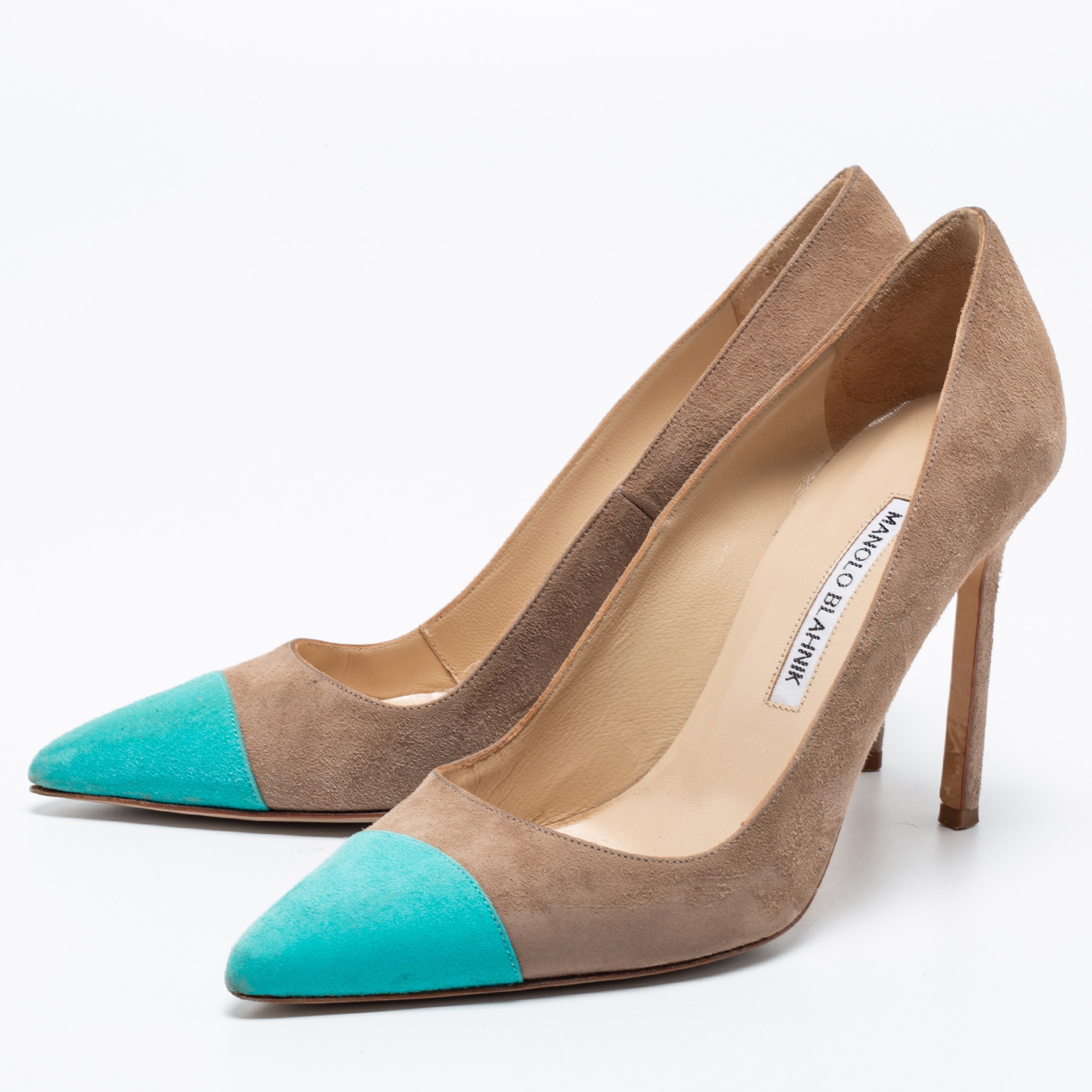 

Manolo Blahnik Light Brown/Blue Suede Bipunta Pointed Toe Pumps Size