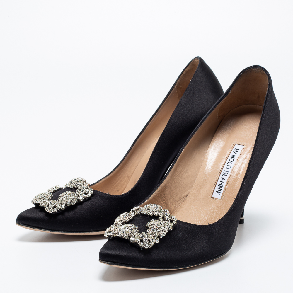 

Manolo Blahnik Black Satin Hangisi Pumps Size