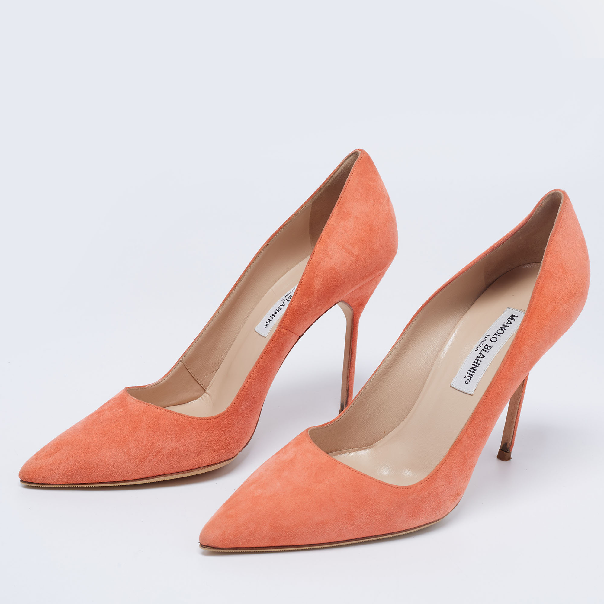 

Manolo Blahnik Orange Suede BB Pumps Size