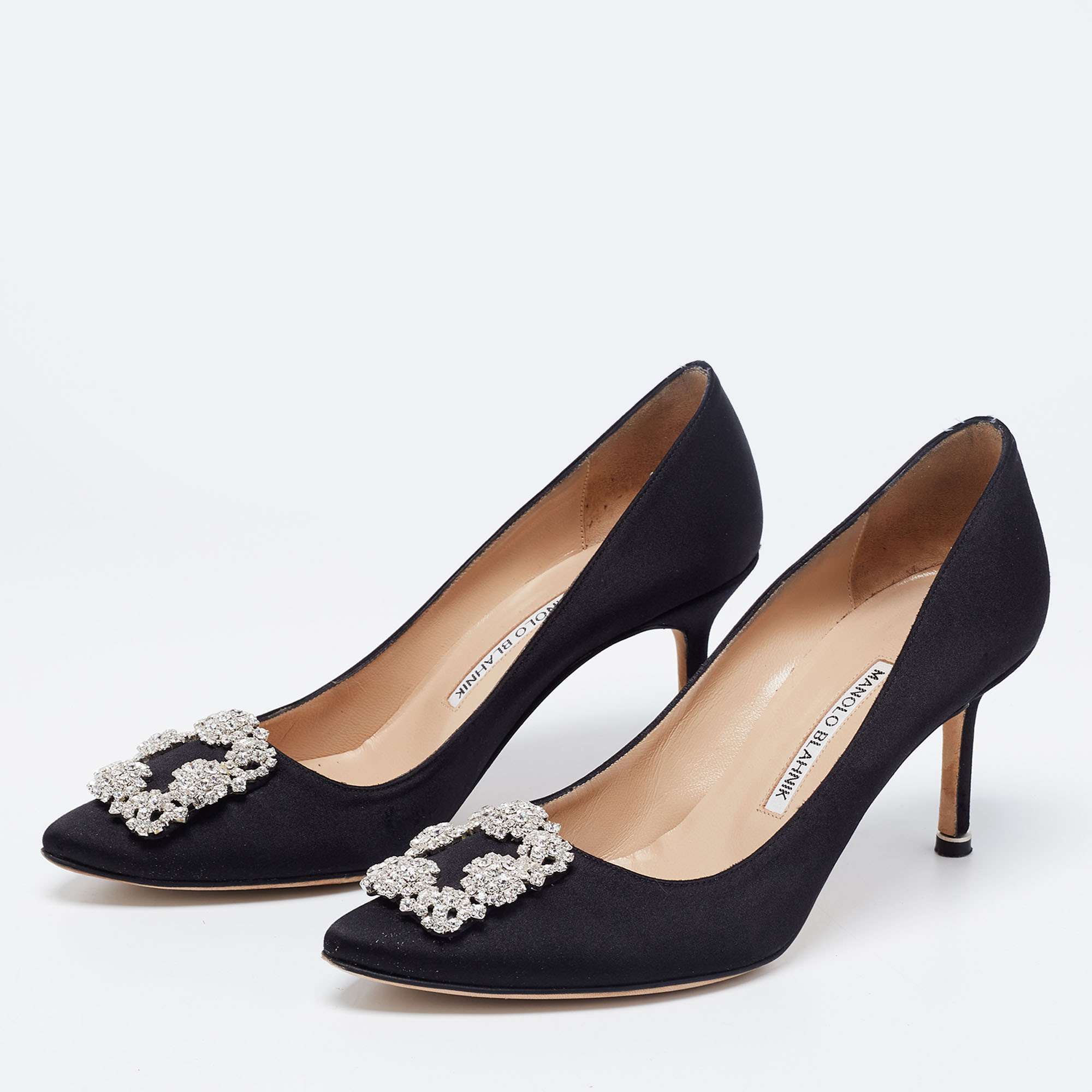 

Manolo Blahnik Black Satin Hangisi Pumps Size