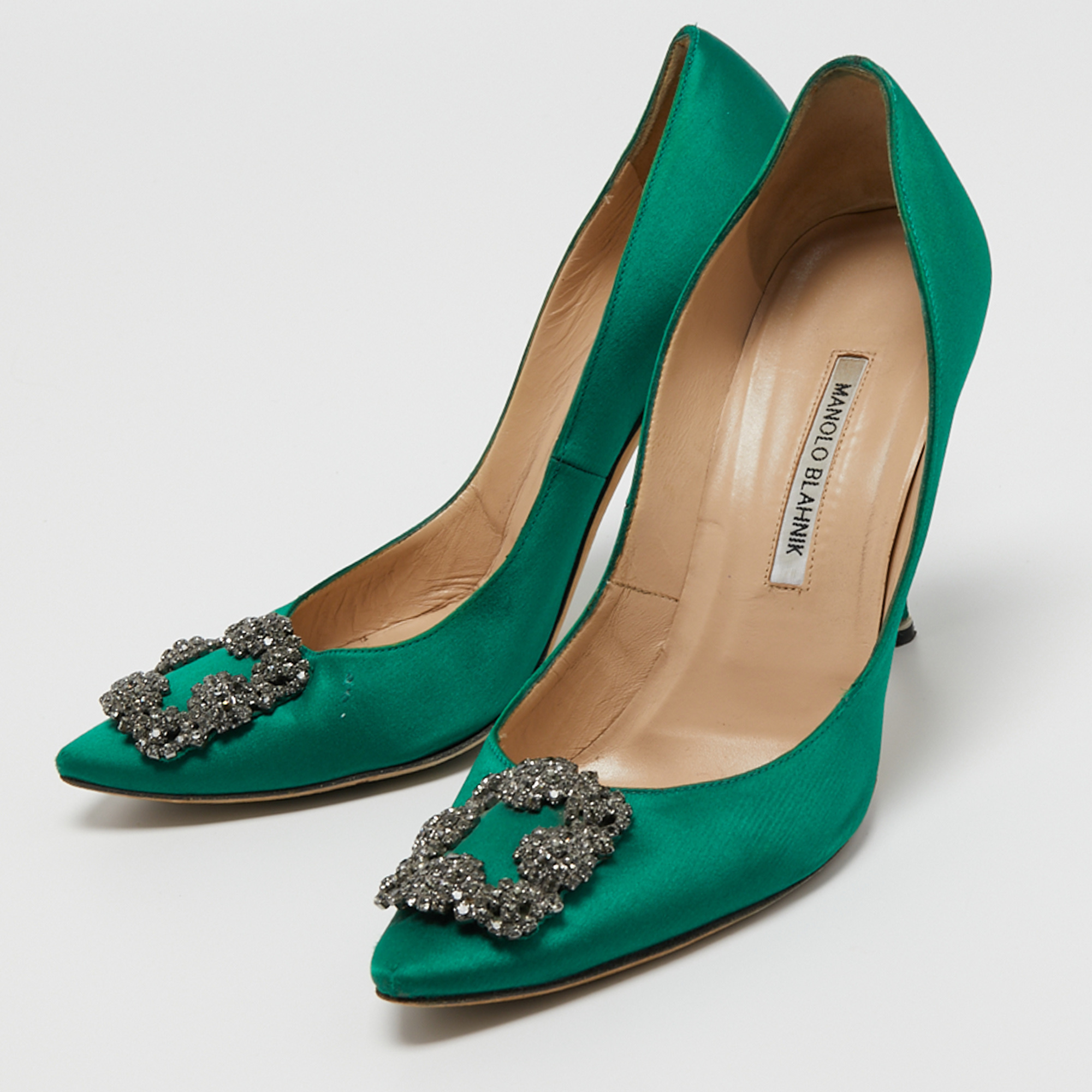 

Manolo Blahnik Green Satin Hangisi Pumps Size, Grey