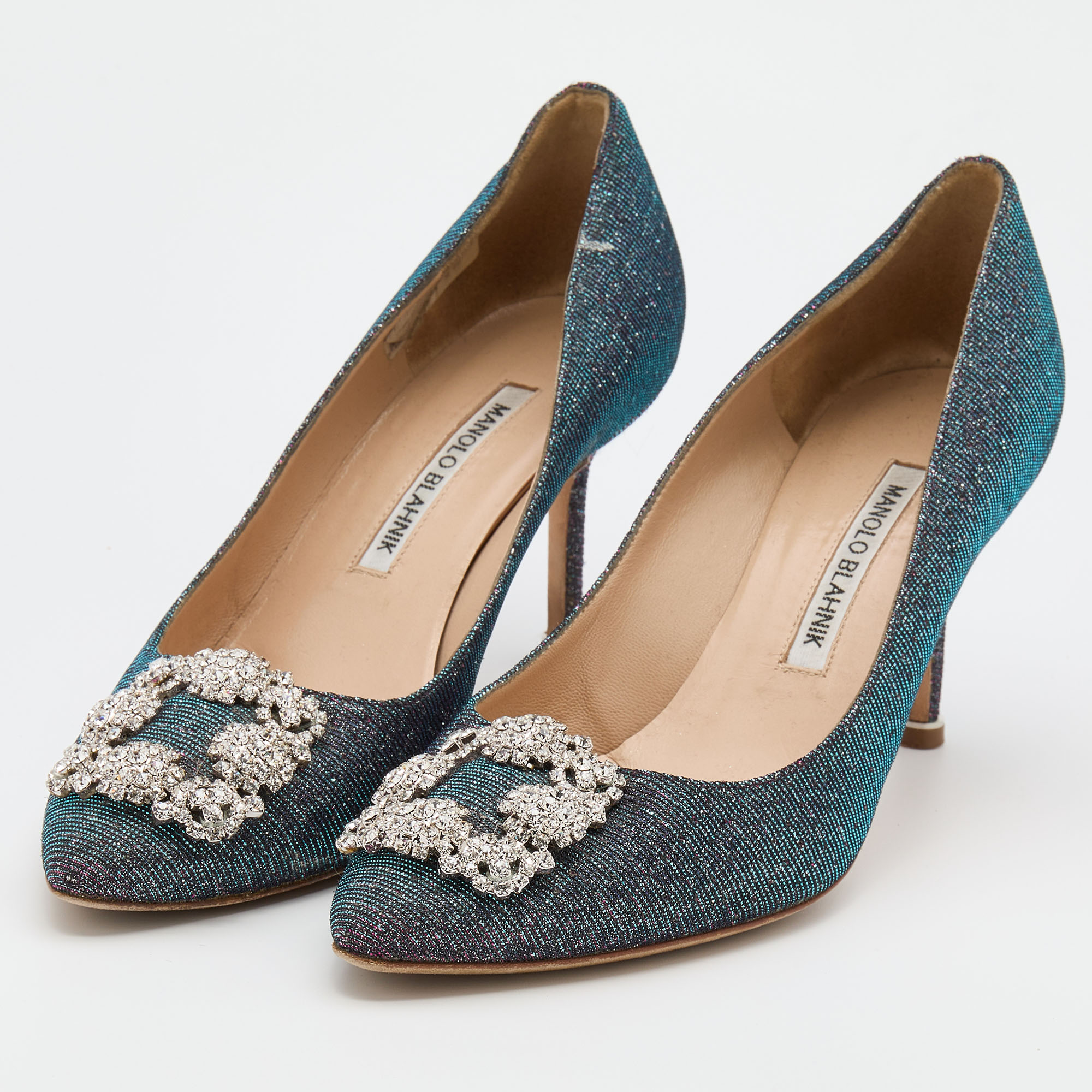 

Manolo Blahnik Multicolor Glitter Hangisi Pumps Size