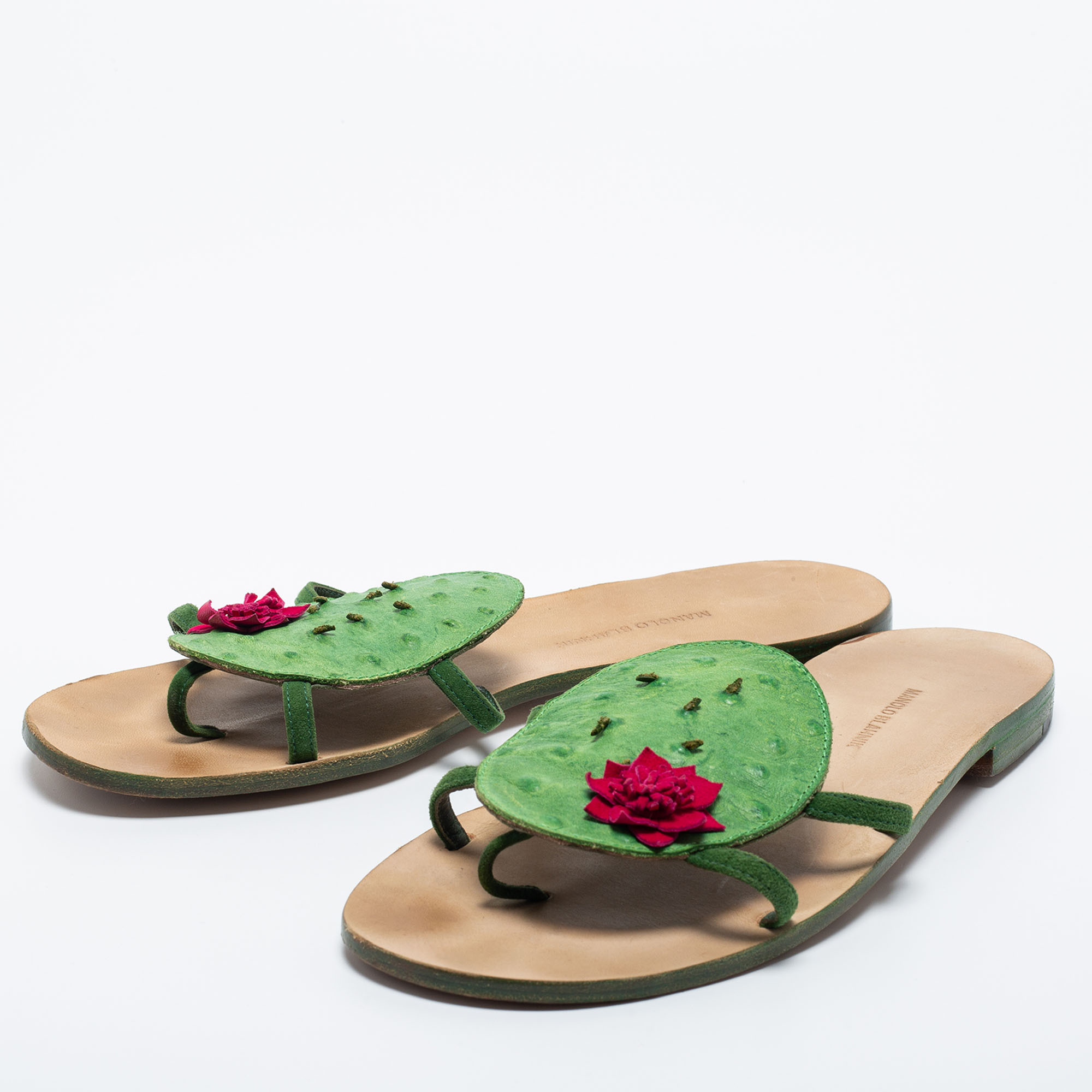 

Manolo Blahnik Green Ostrich Leather Flat Sides Size
