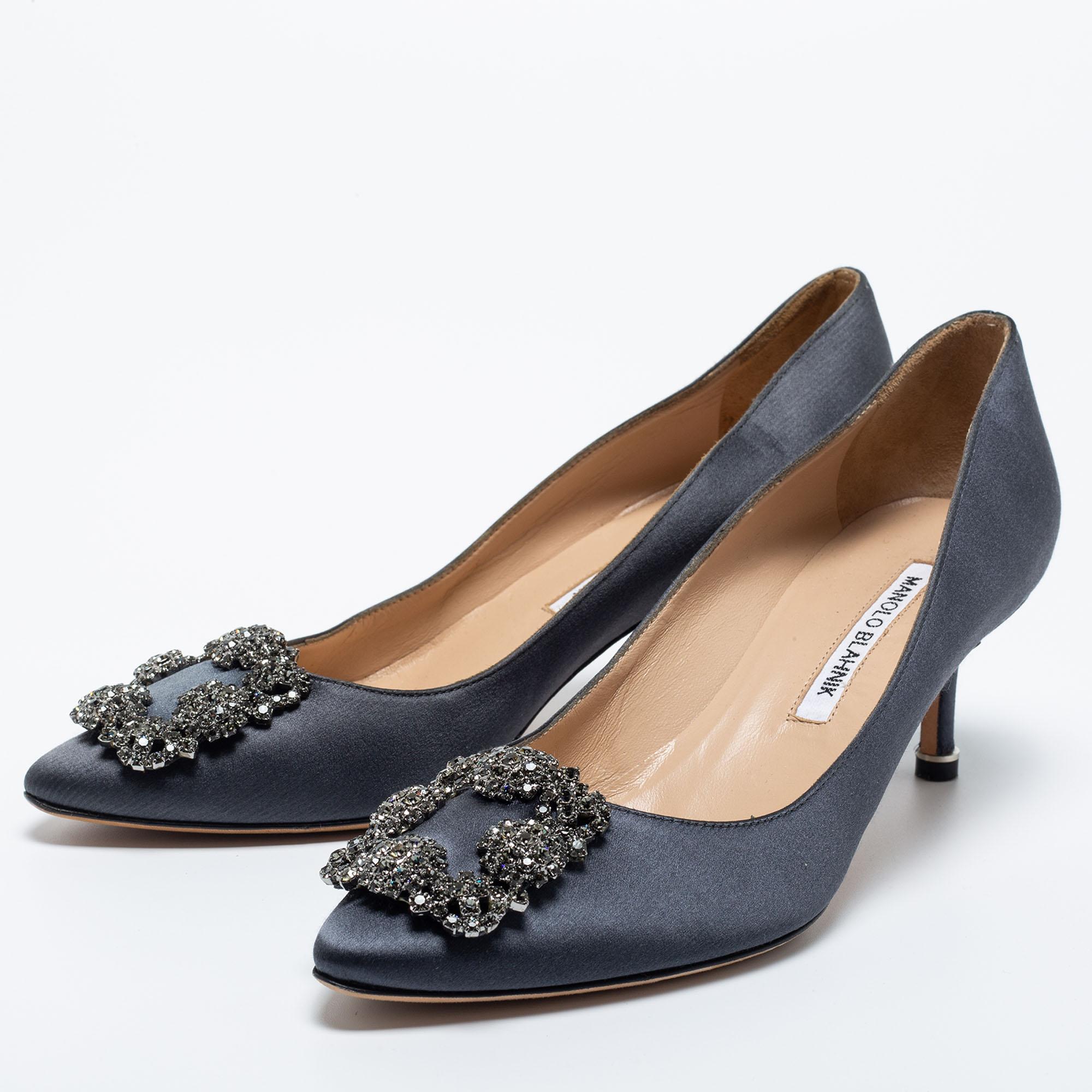 

Manolo Blahnik Dark Grey Satin Hangisi Pumps Size