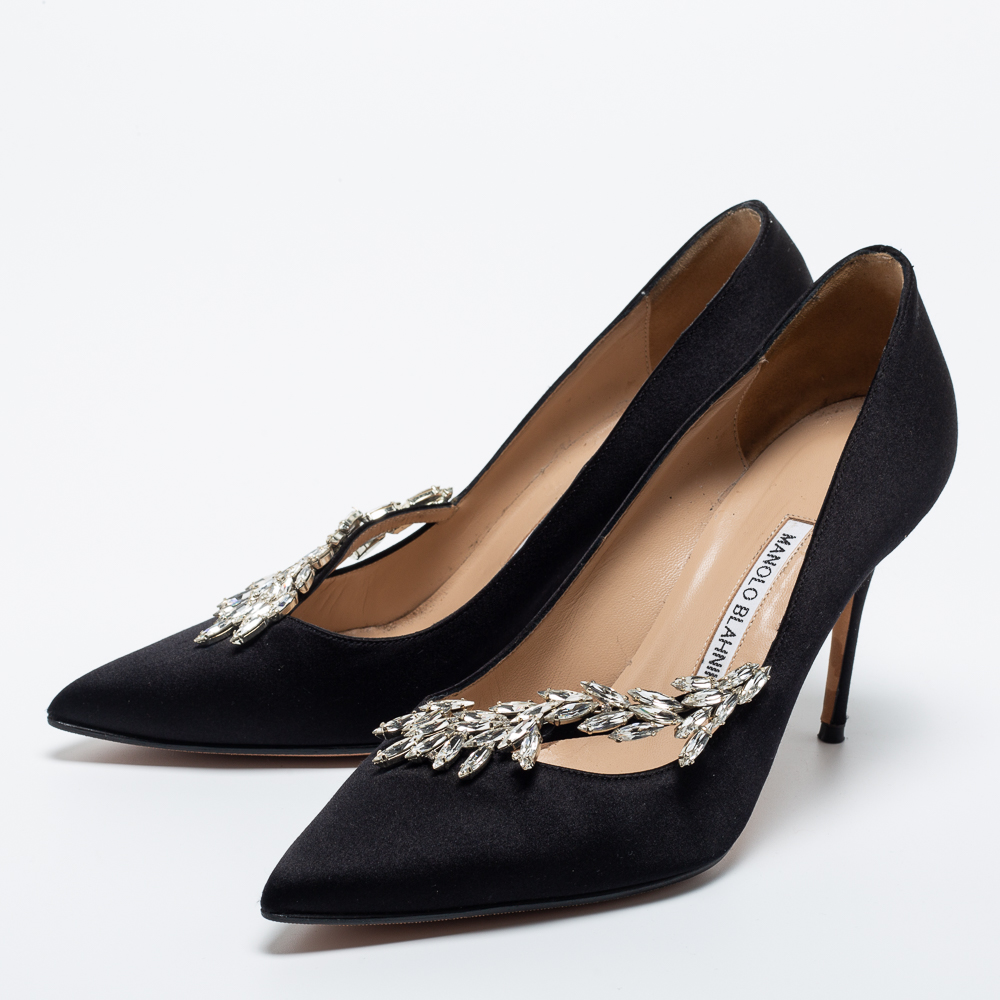 

Manolo Blahnik Black Satin Nadira Pumps Size