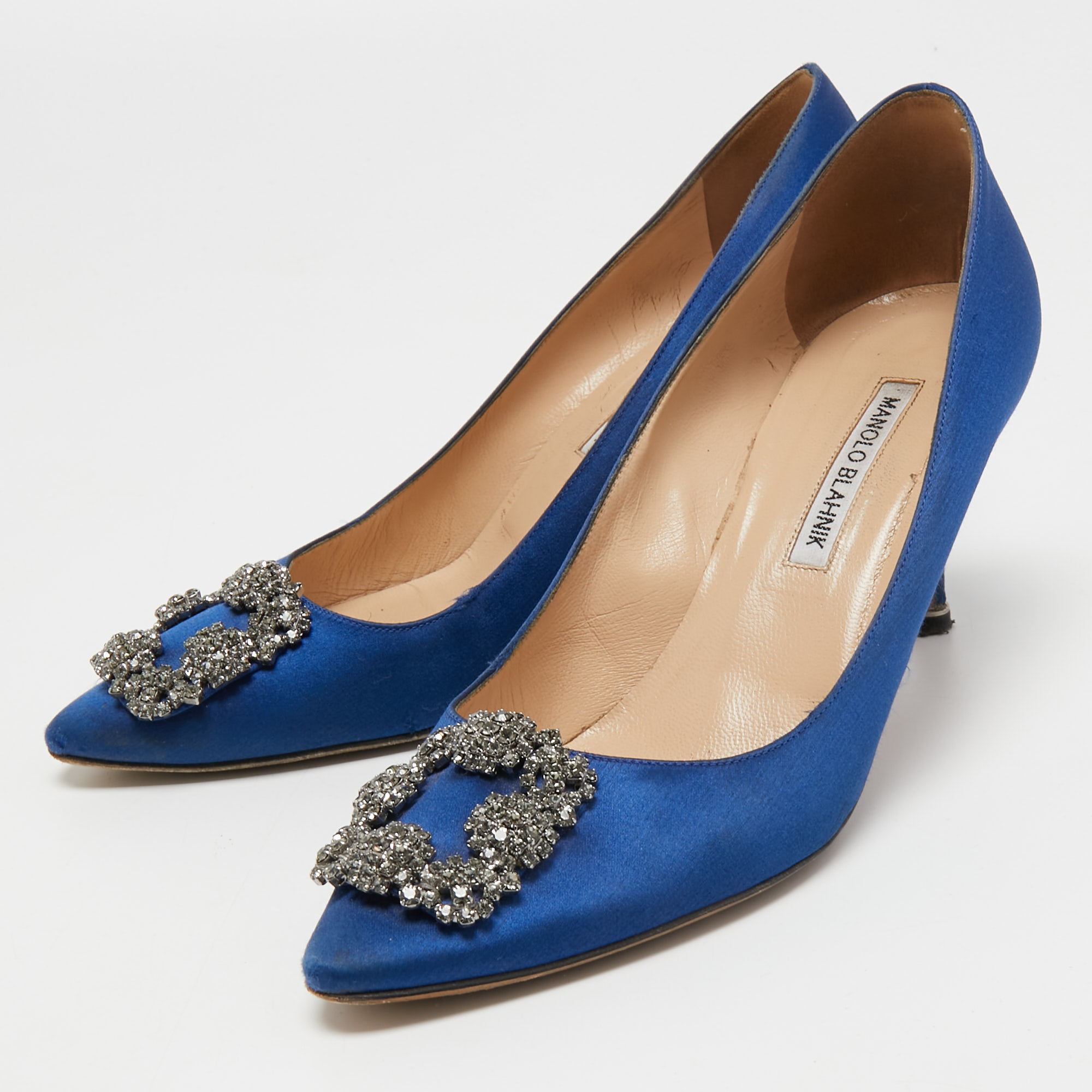 

Manolo Blahnik Blue Satin Hangisi Pumps Size