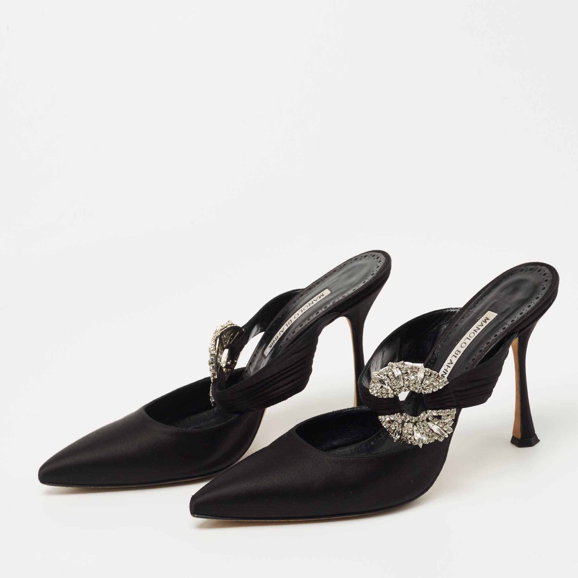 

Manolo Blahnik Black Satin Maidugur Pointed Toe Mules Size