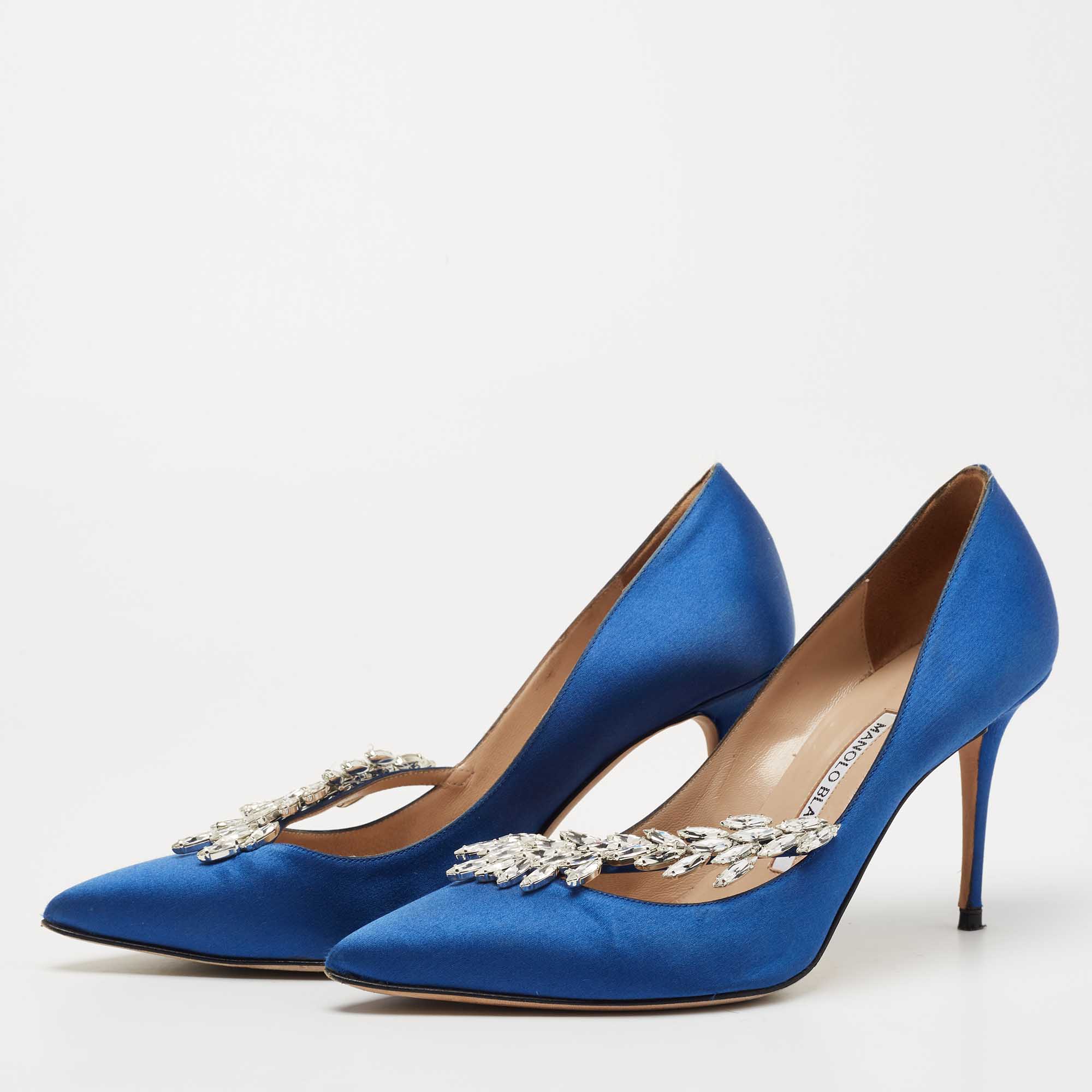 

Manolo Blahnik Blue Satin Nadira Pumps Size