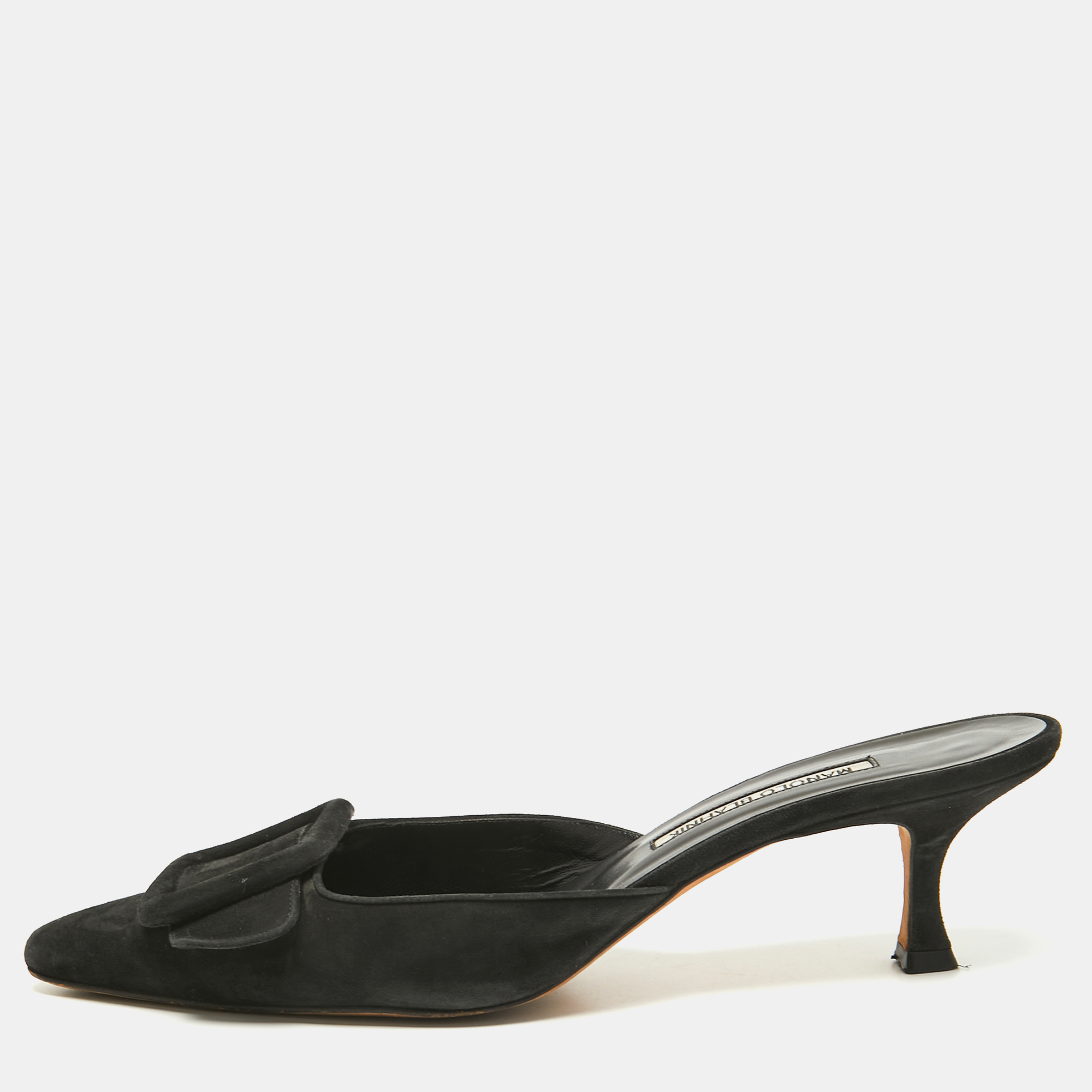 Pre-owned Manolo Blahnik Black Suede Maysale Mules Size 40.5