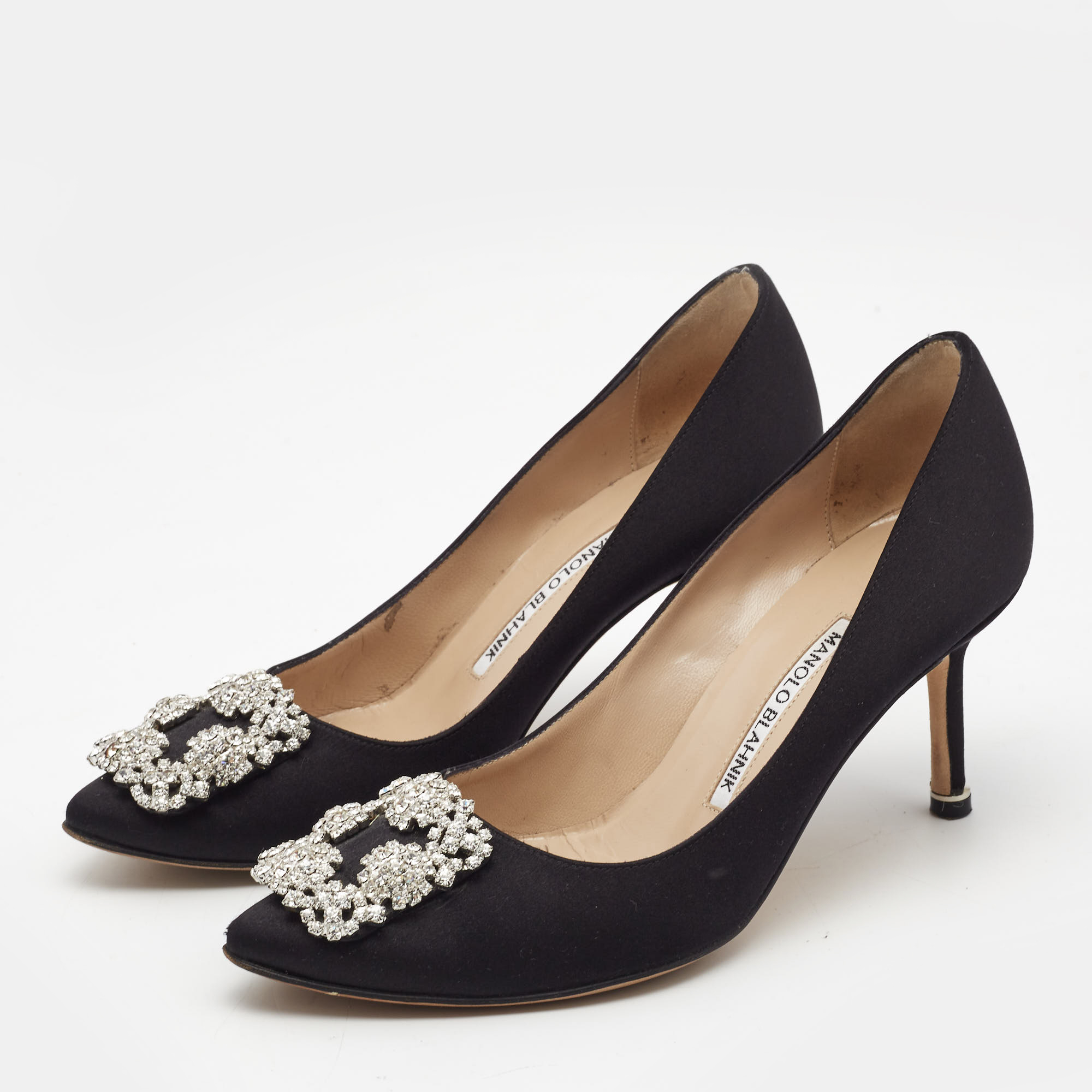 

Manolo Blahnik Black Satin Hangisi Pumps Size