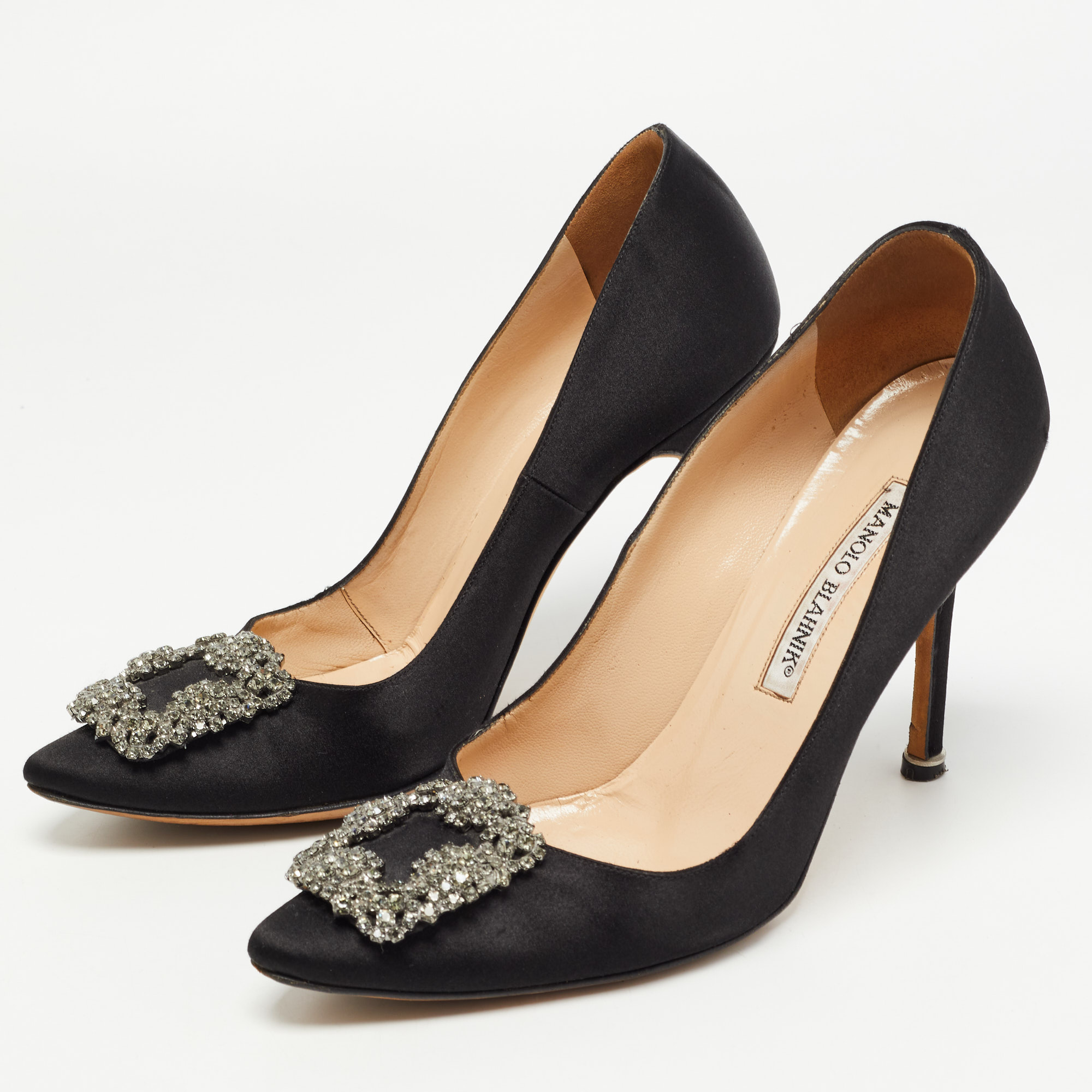 

Manolo Blahnik Black Satin Hangisi Pumps Size