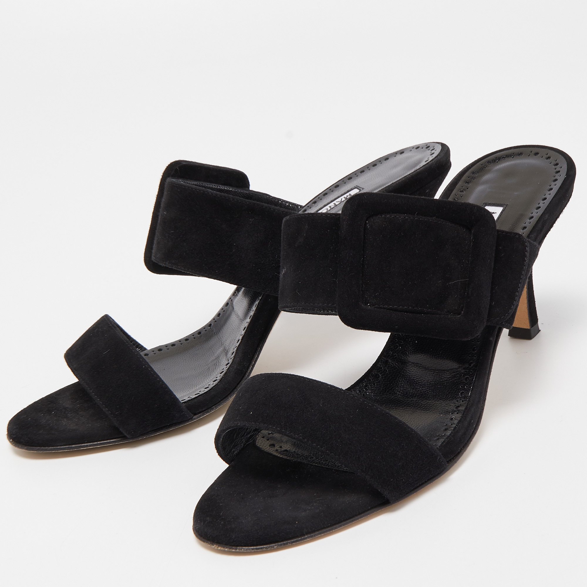 

Manolo Blahnik Black Suede Gable Slide Sandals Size