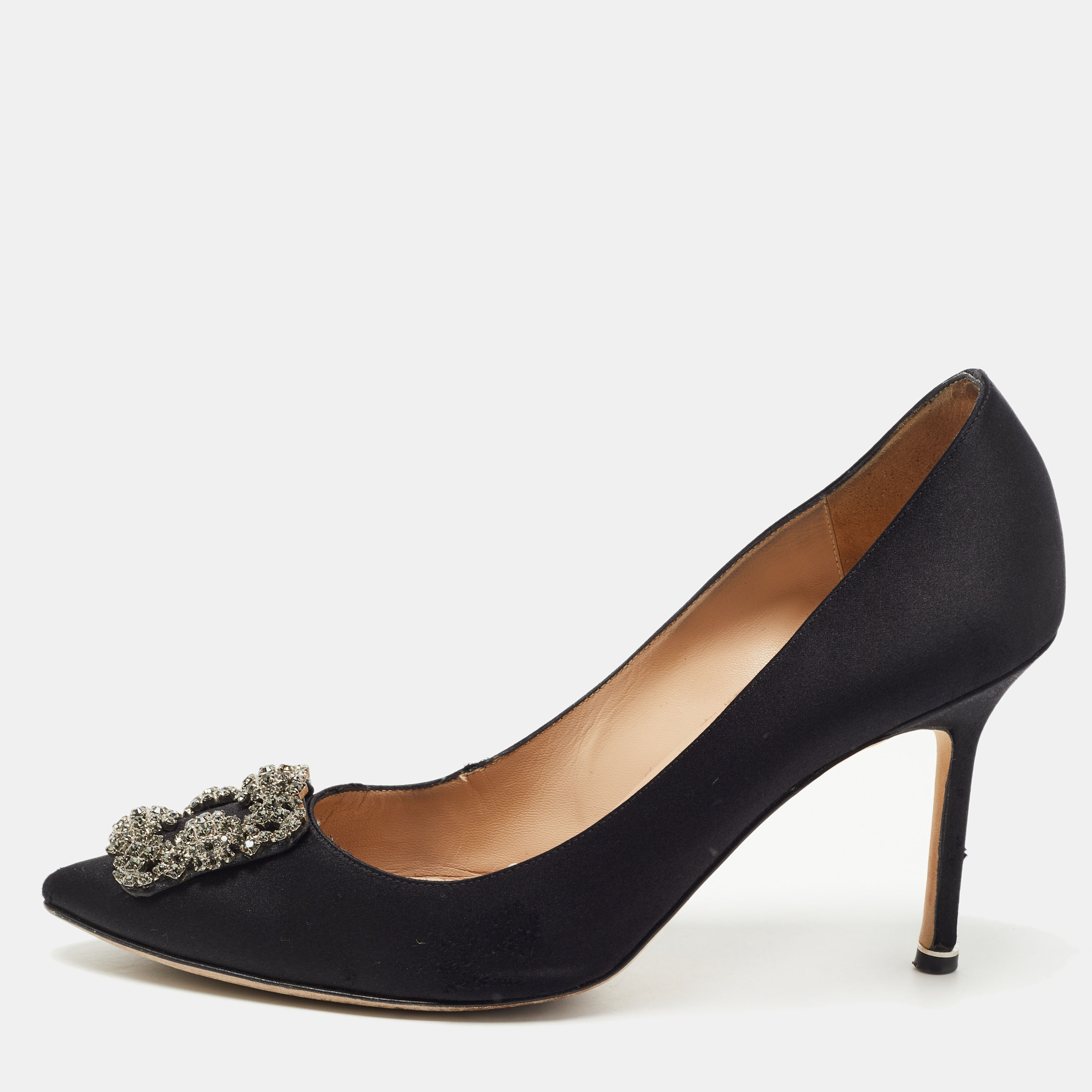 Manolo Blahnik Black Satin Hangisi Pumps Size 41