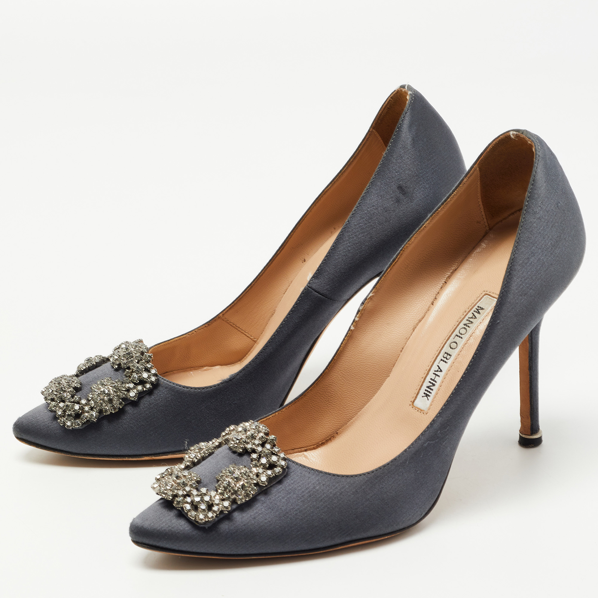 

Manolo Blahnik Dark Grey Satin Hangisi Pumps Size