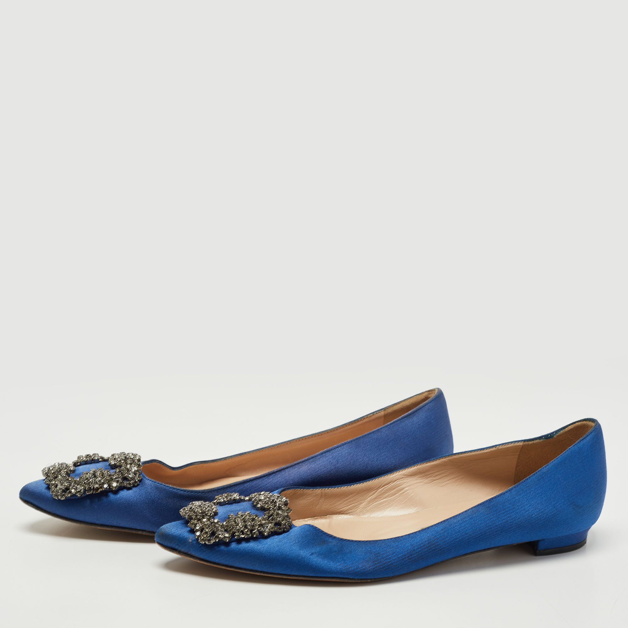 

Manolo Blahnik Blue Satin Hangisi Crystals Ballet Flats Size