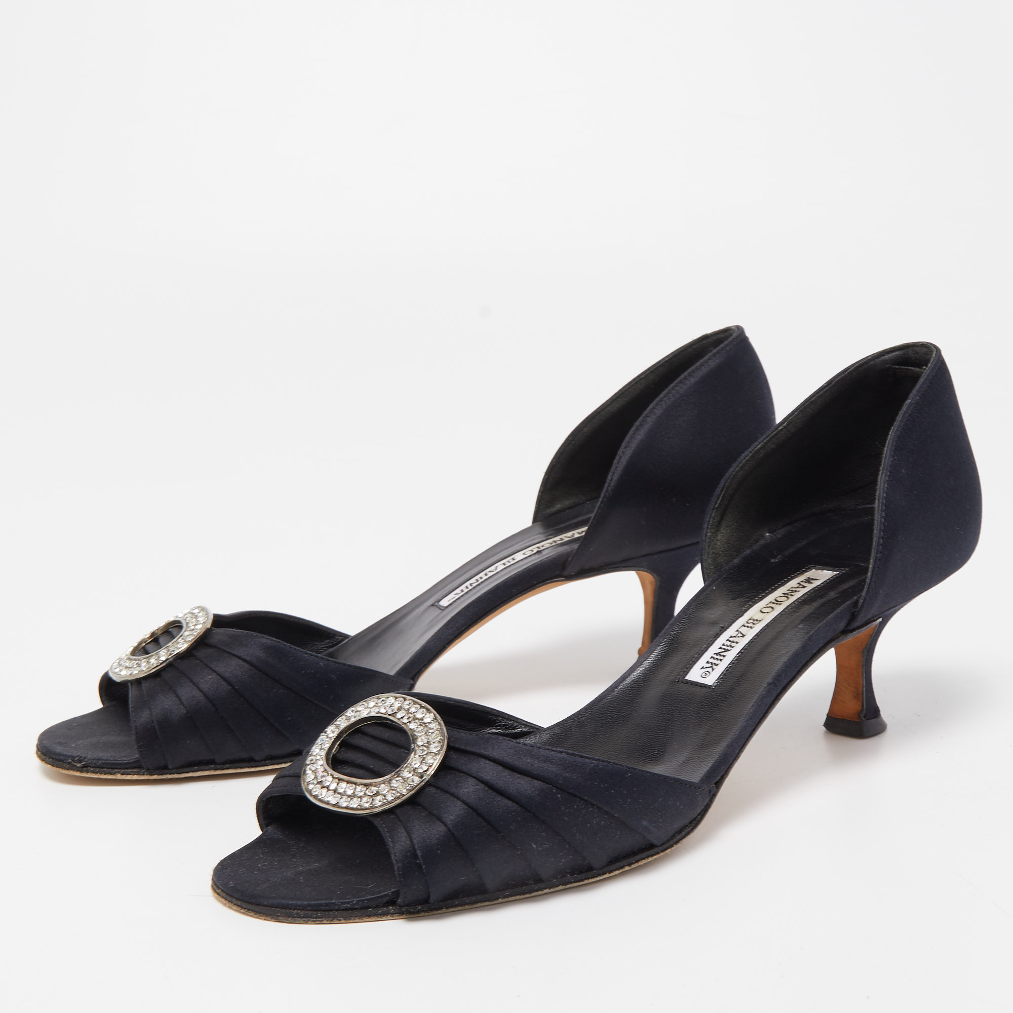 

Manolo Blahnik Black Satin Sedaraby D'orsay Sandals Size