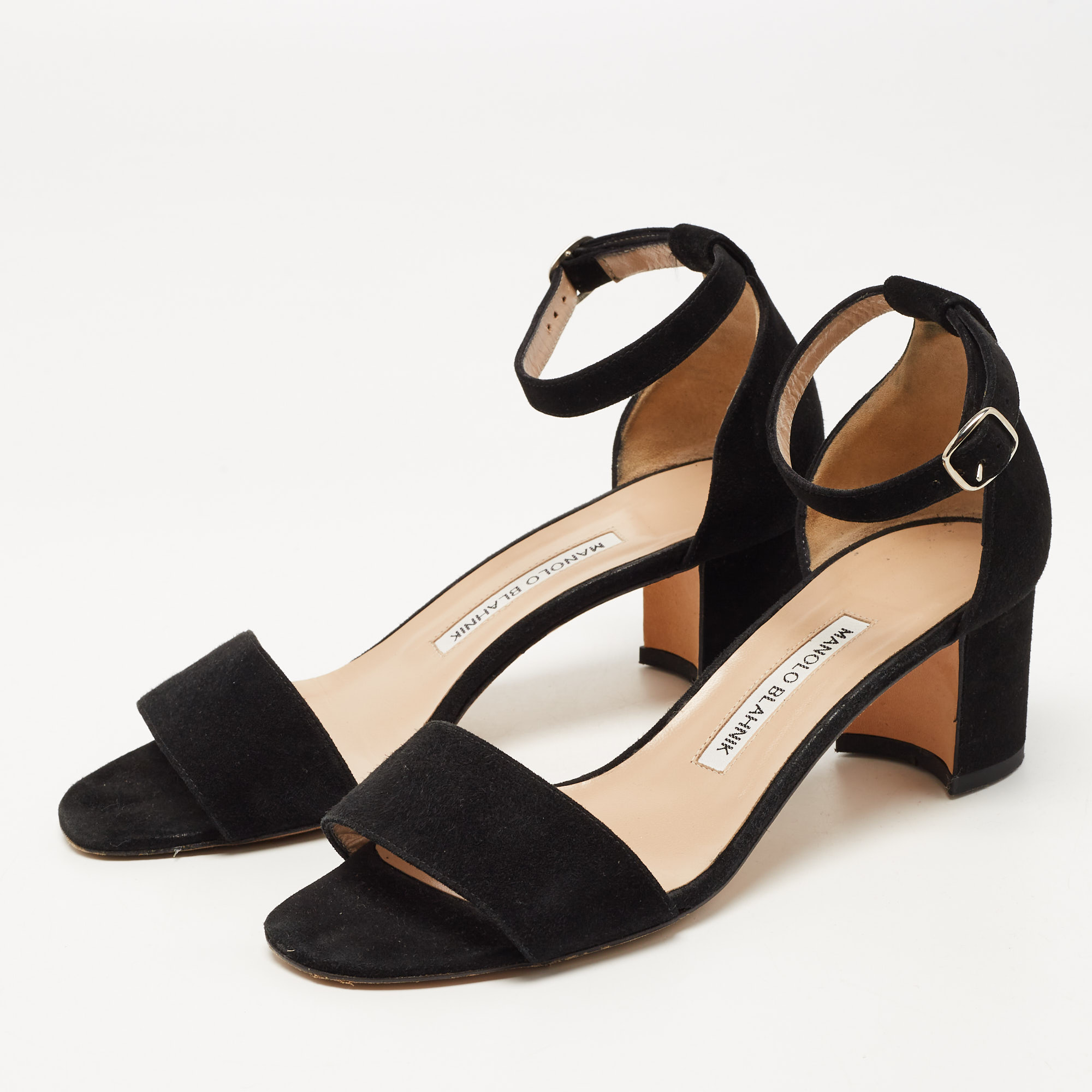 

Manolo Blahnik Black Suede Chaos Ankle Strap Sandals Size