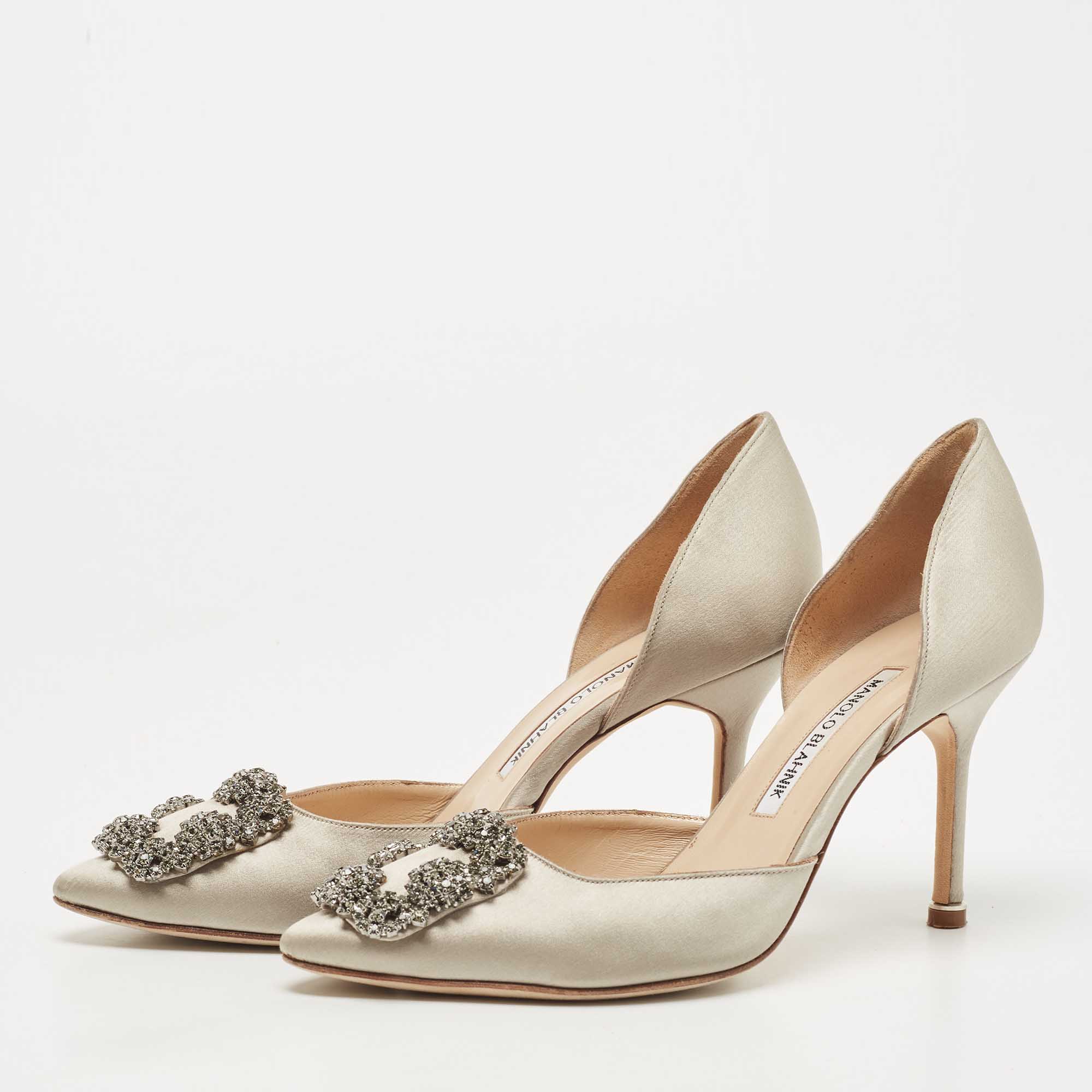 

Manolo Blahnik Grey Satin Hangisi D'orsay Pumps Size