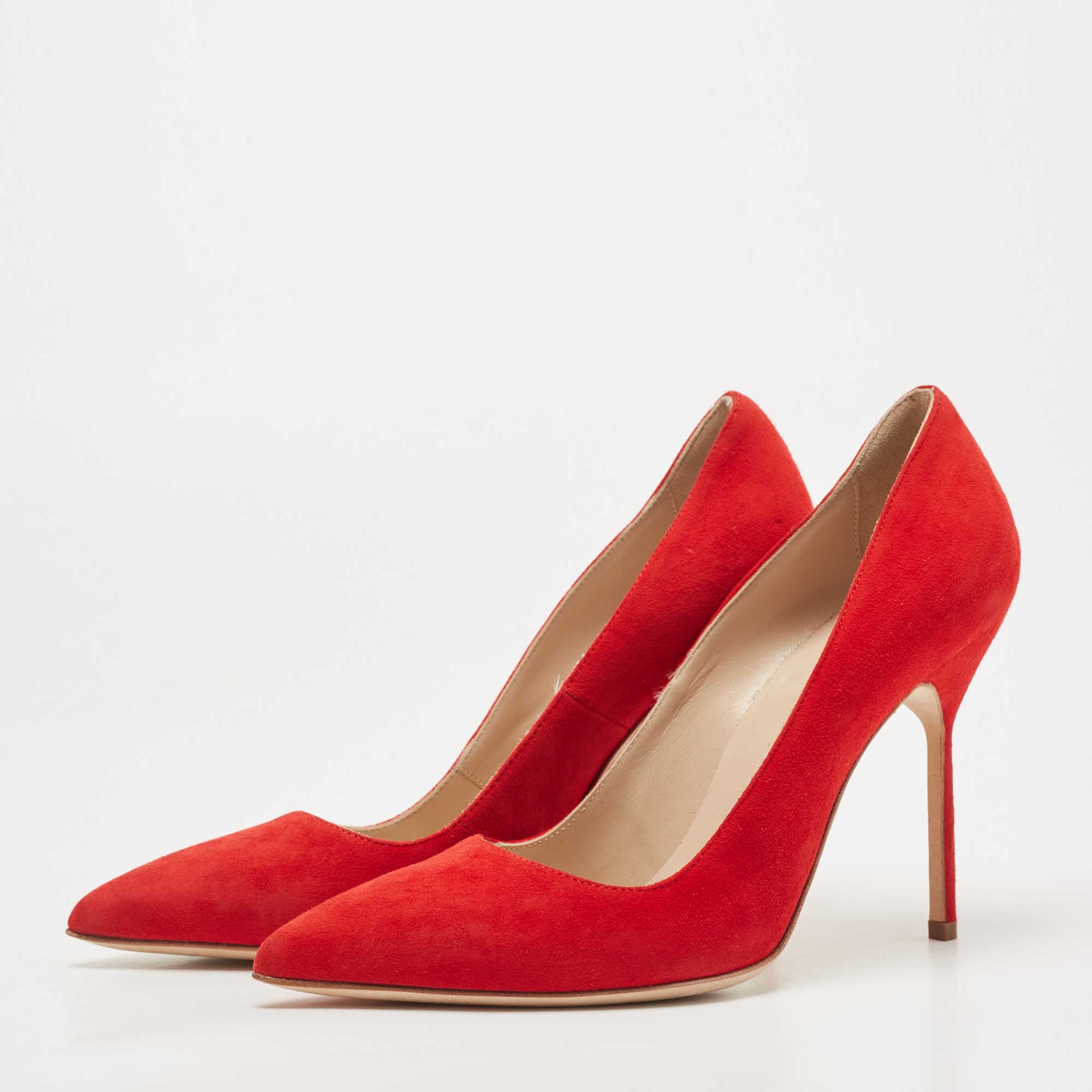 

Manolo Blahnik Red Suede BB Pointed Toe Pumps Size