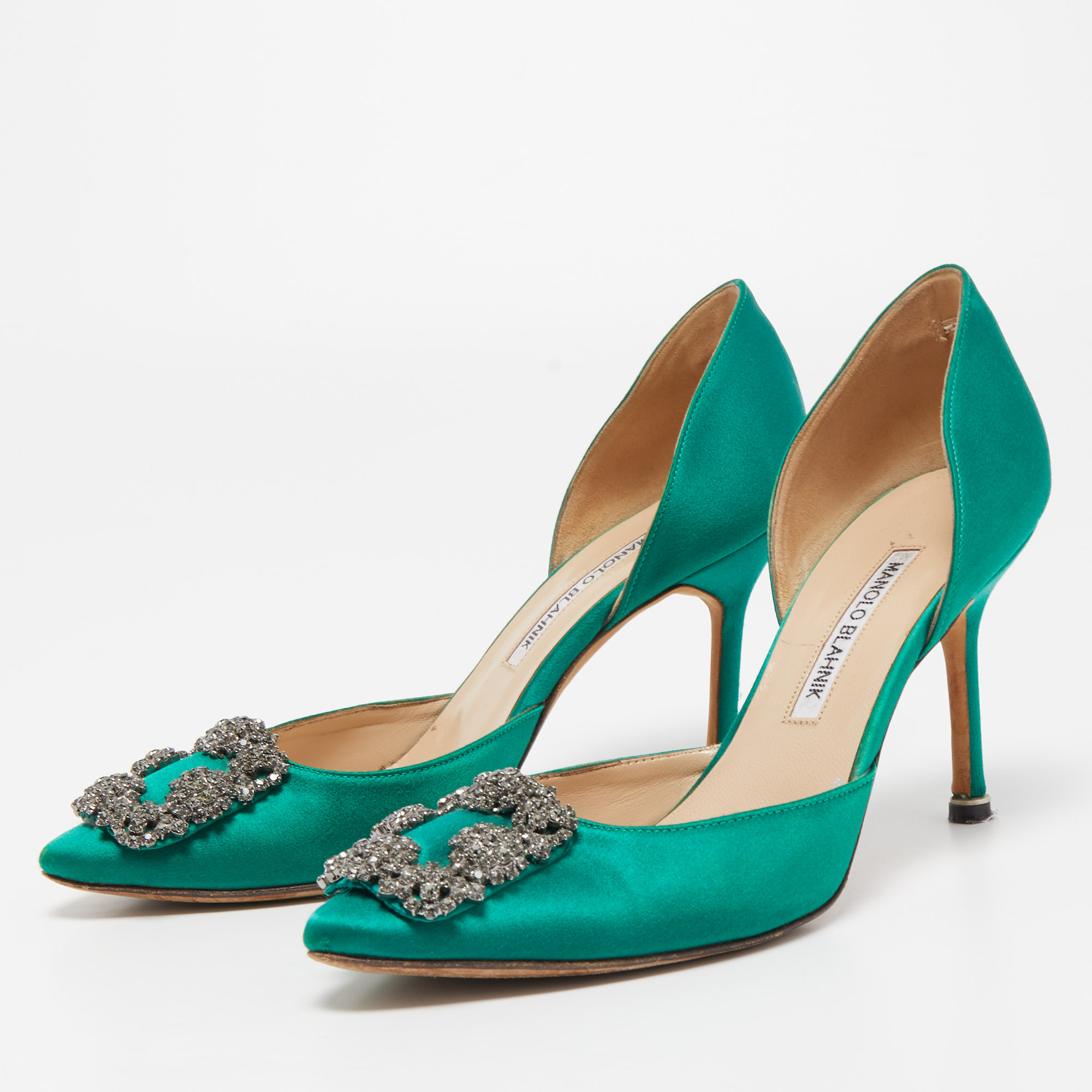 

Manolo Blahnik Green Satin D'orsay Pumps Size