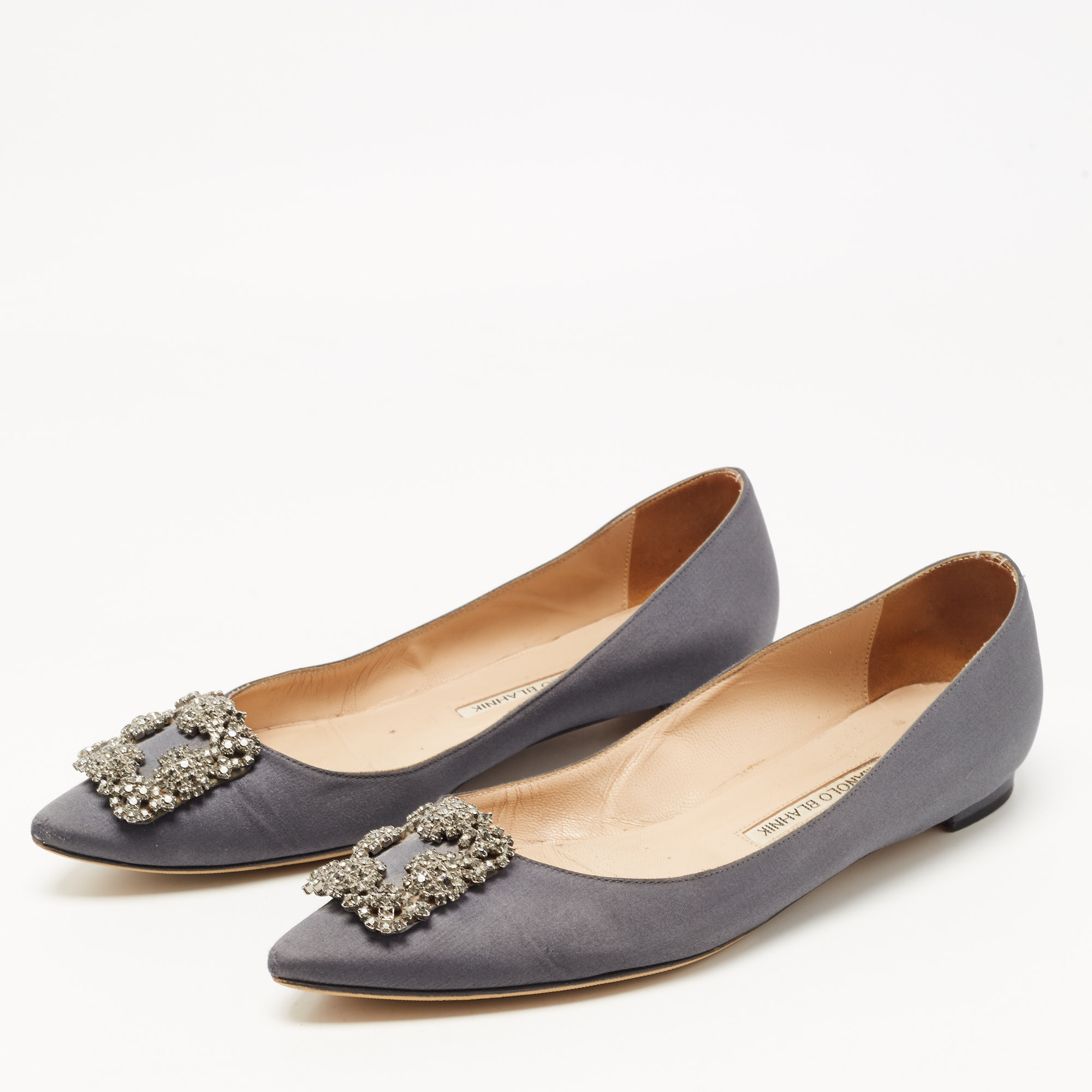 

Manolo Blahnik Grey Satin Hangisi Ballet Flats Size