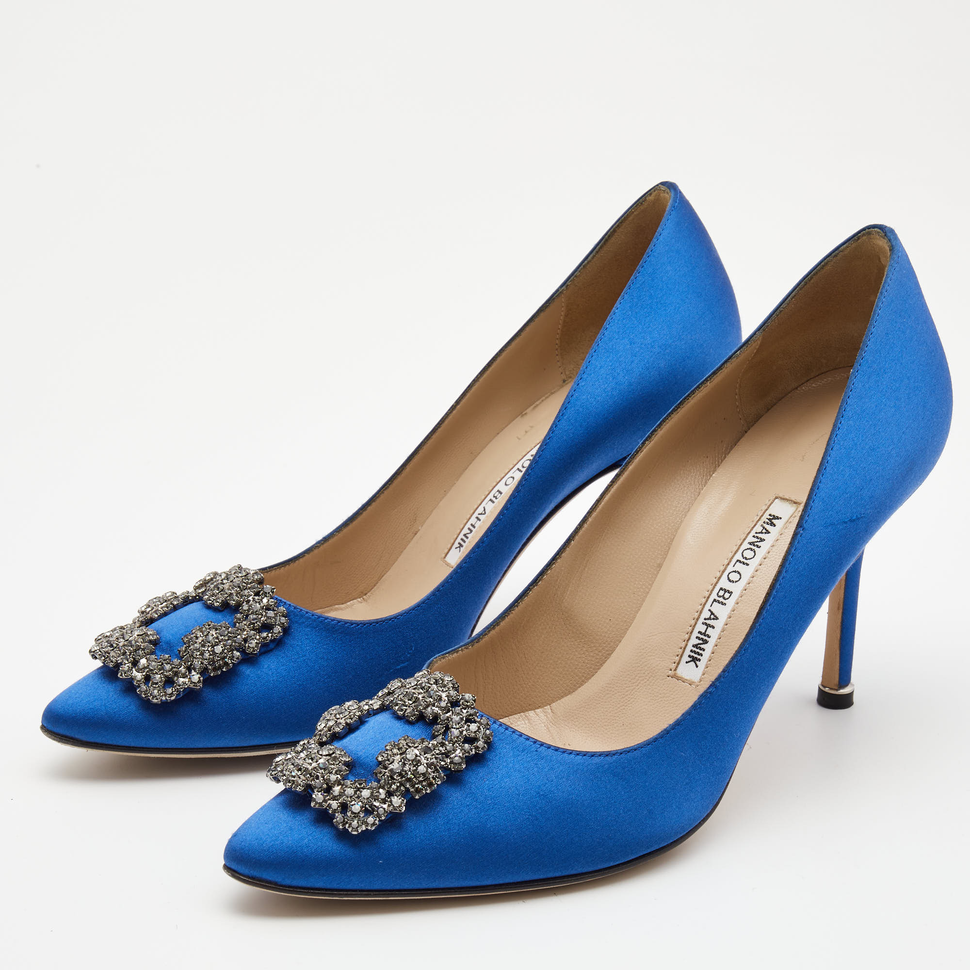 

Manolo Blahnik Blue Satin Hangisi Pumps Size