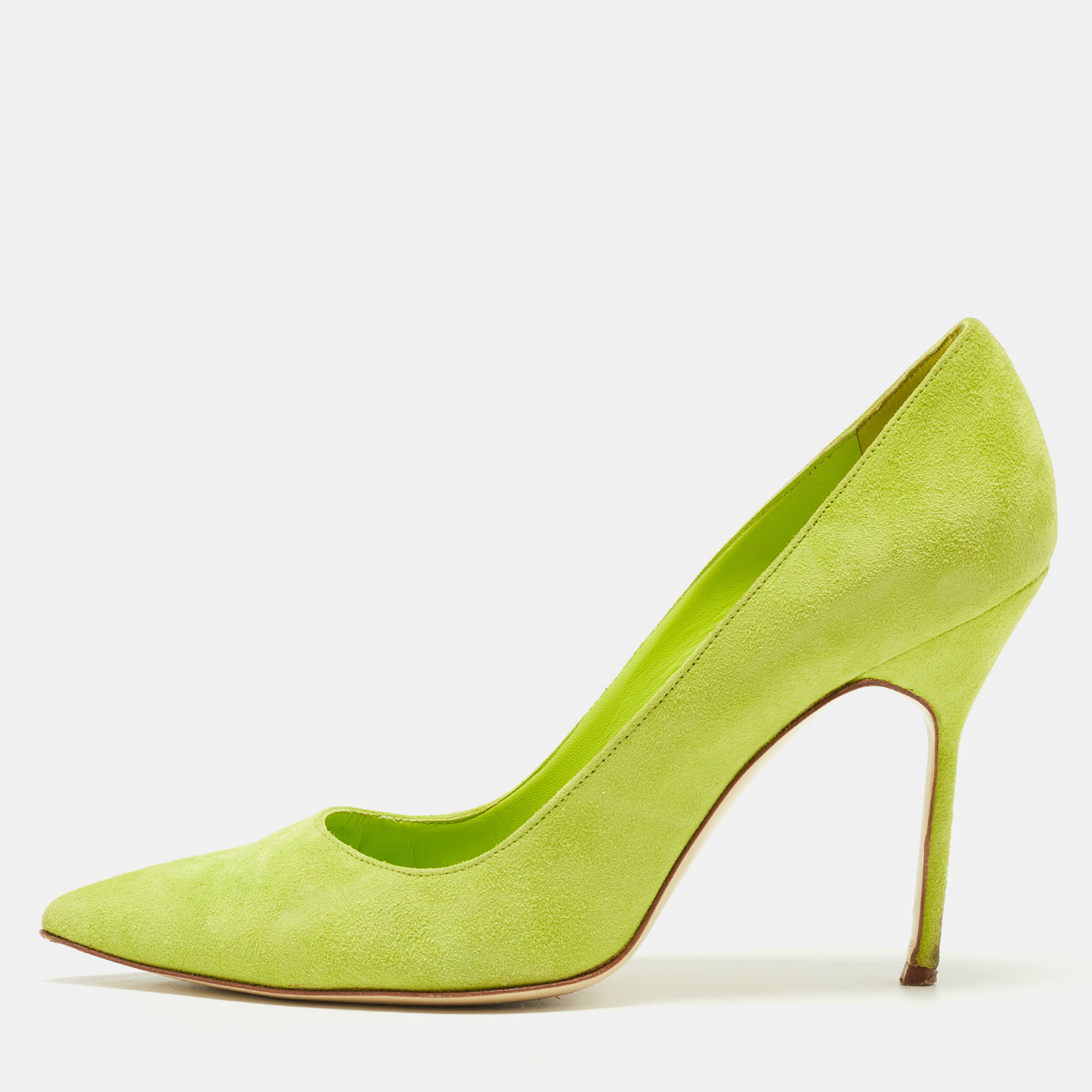 Pre-owned Manolo Blahnik Green Suede Bb Pointed Toe Pumps Size 39