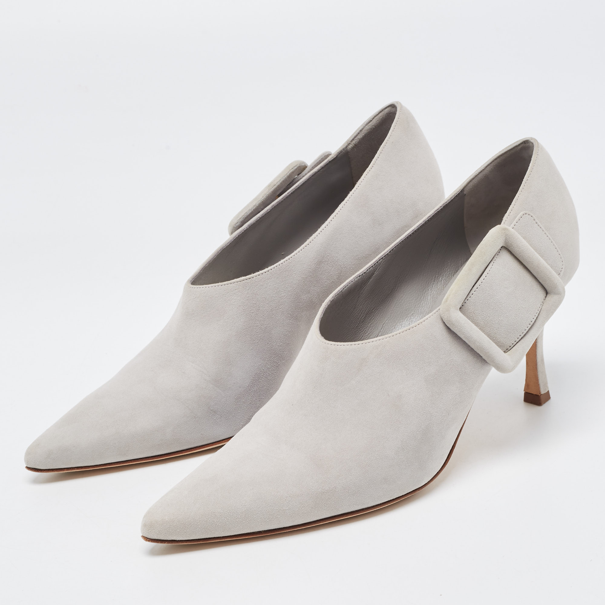 

Manolo Blahnik Grey Suede Buckle Details Ankle Booties Size