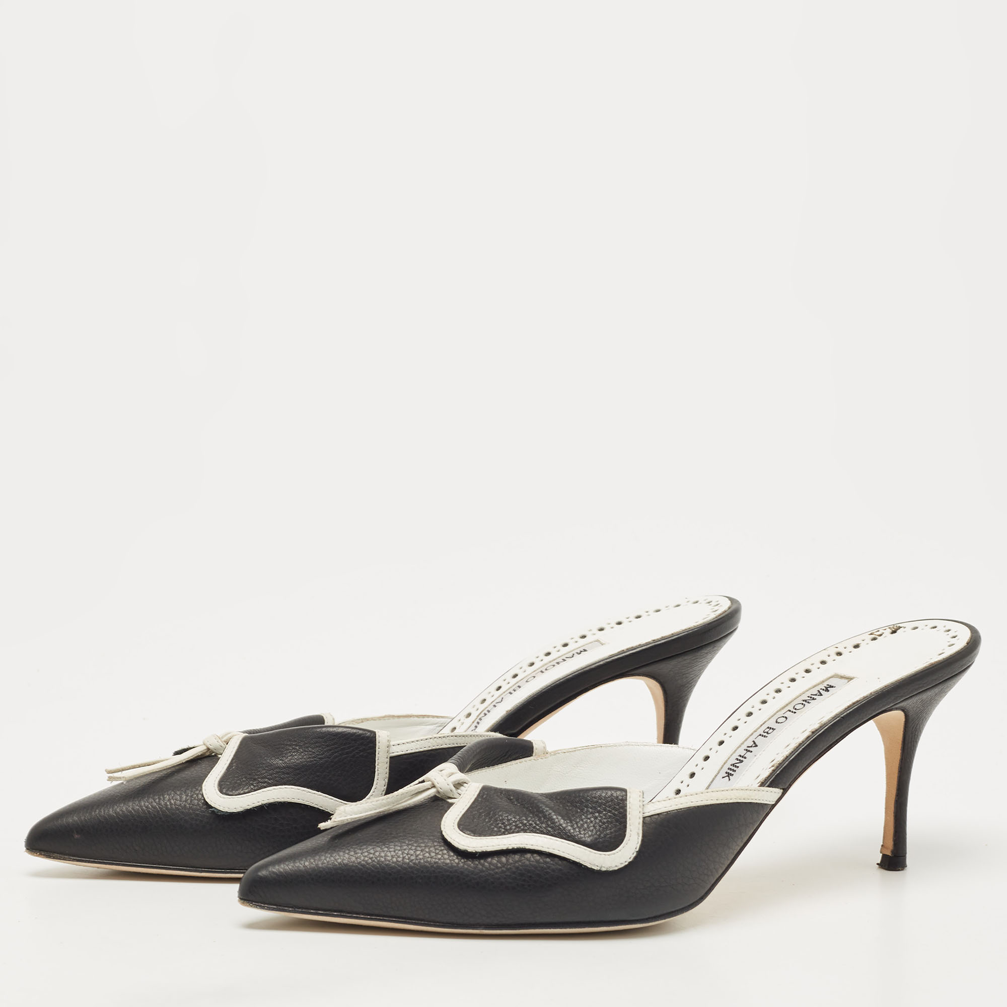 

Manolo Blahnik Black Leather Mules Size