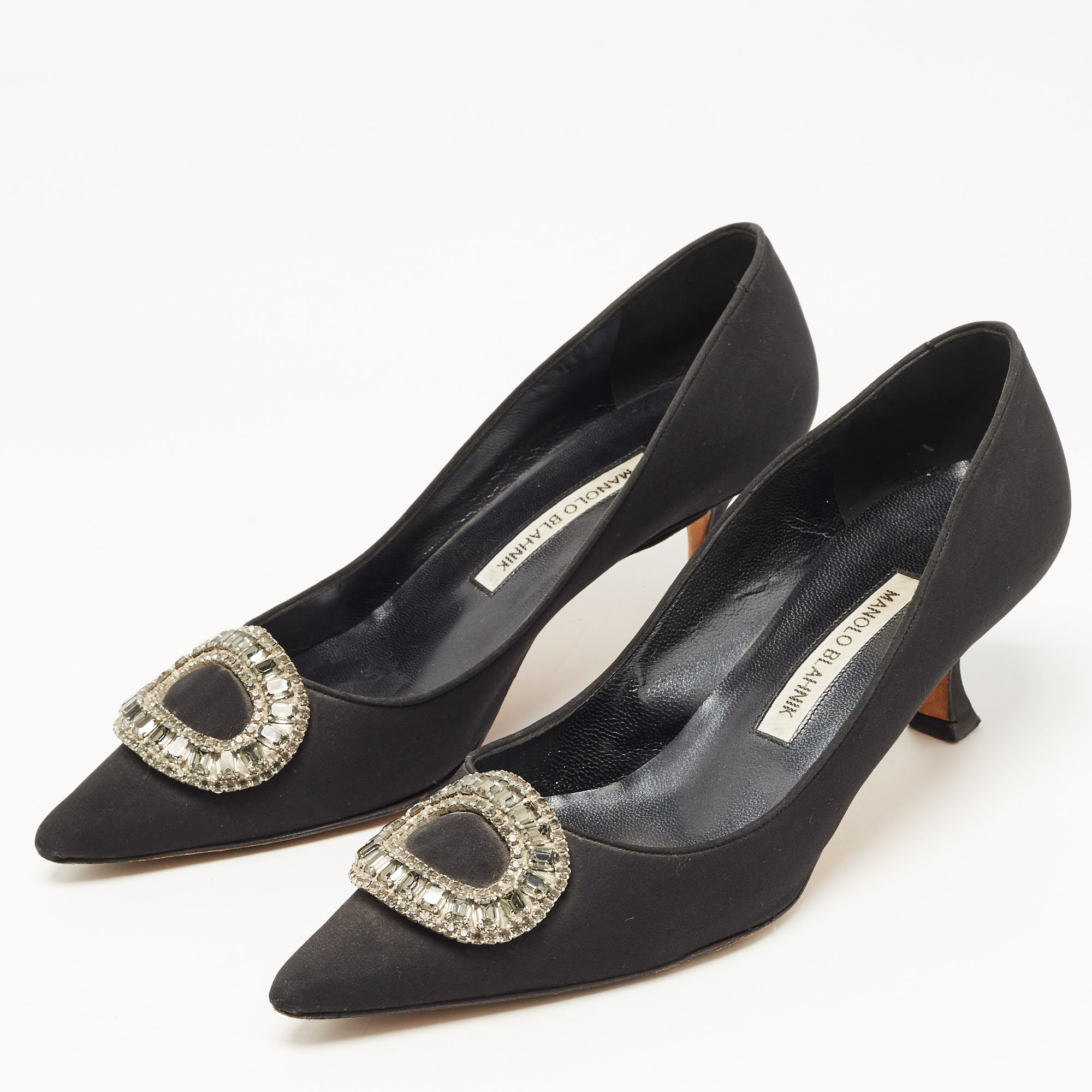 

Manolo Blahnik Black Fabric Crystal Embellished Buckle Pumps Size