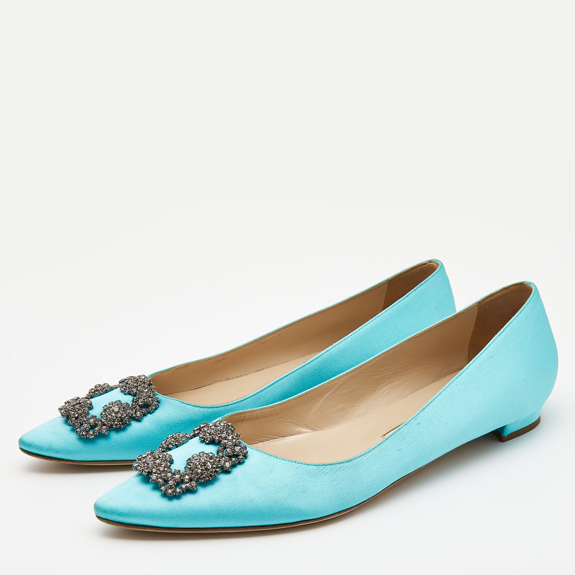 

Manolo Blahnik Blue Satin Hangisi Flats Size