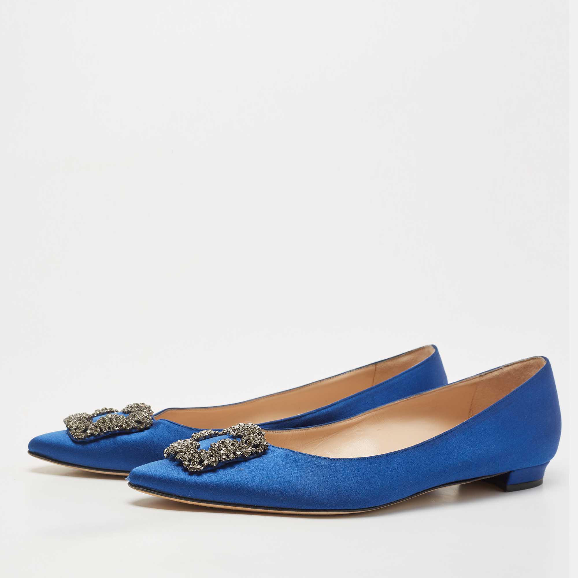 

Manolo Blahnik Blue Satin Hangisi Ballet Flats Size