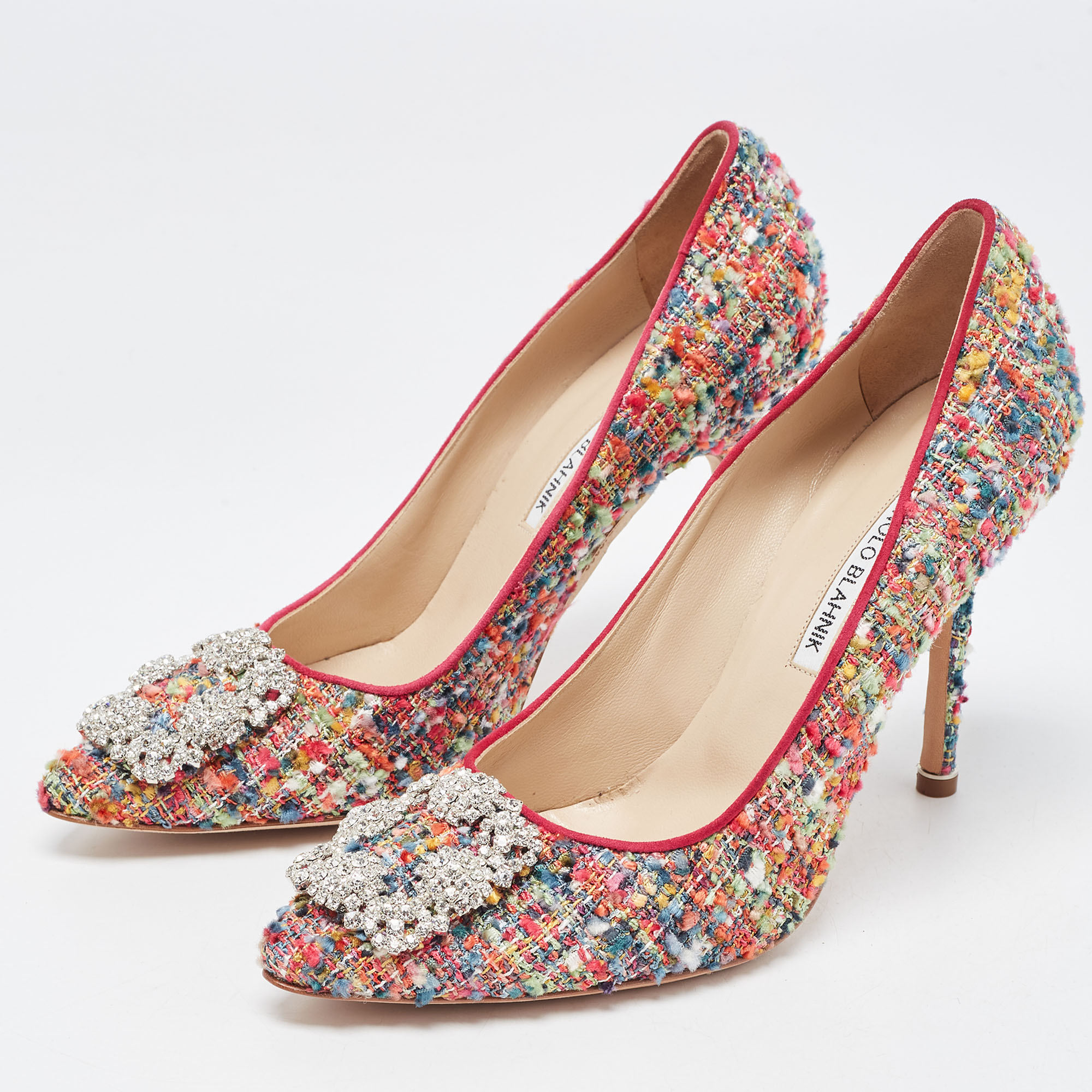 

Manolo Blahnik Multicolor Tweed Hangisi Pumps Size