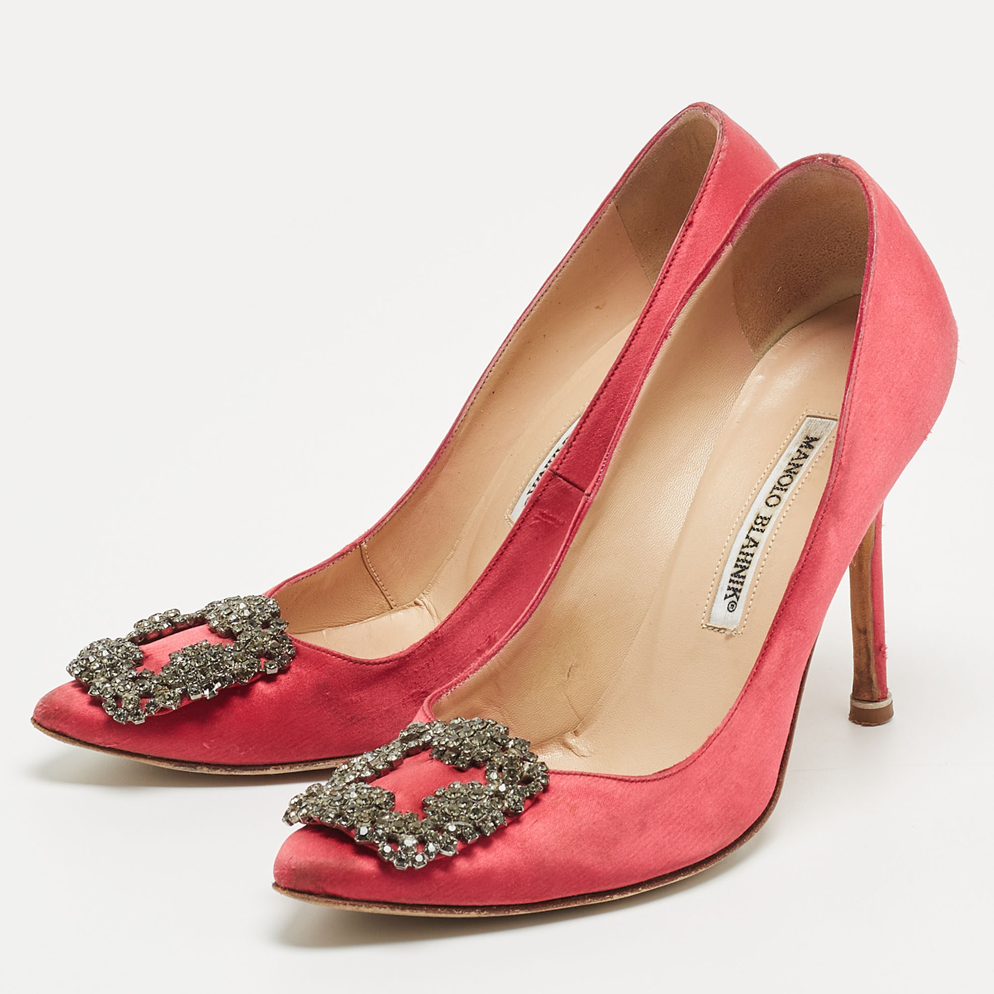 

Manolo Blahnik Pink Satin Hangisi Pumps Size