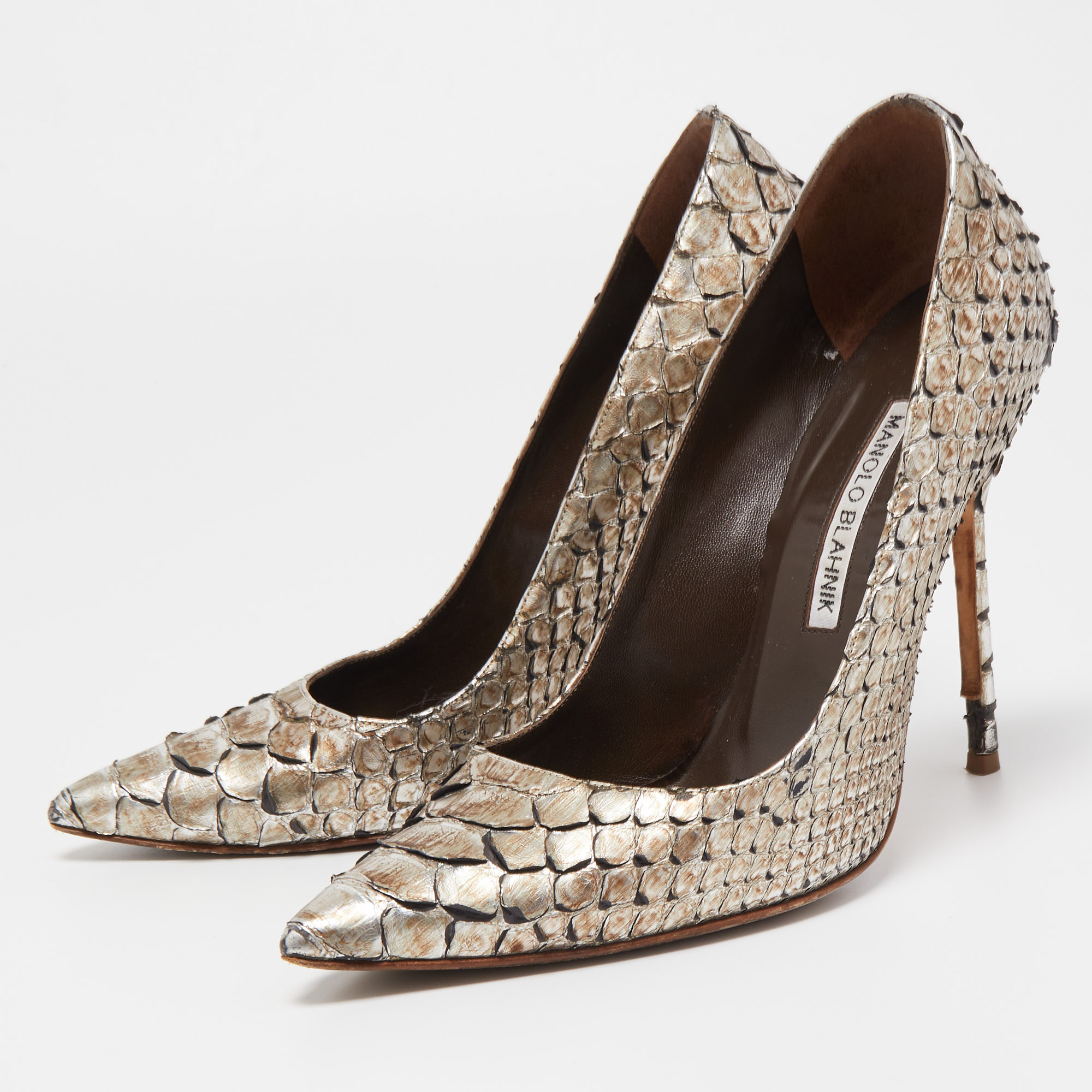 

Manolo Blahnik Metallic Python BB Pumps Size