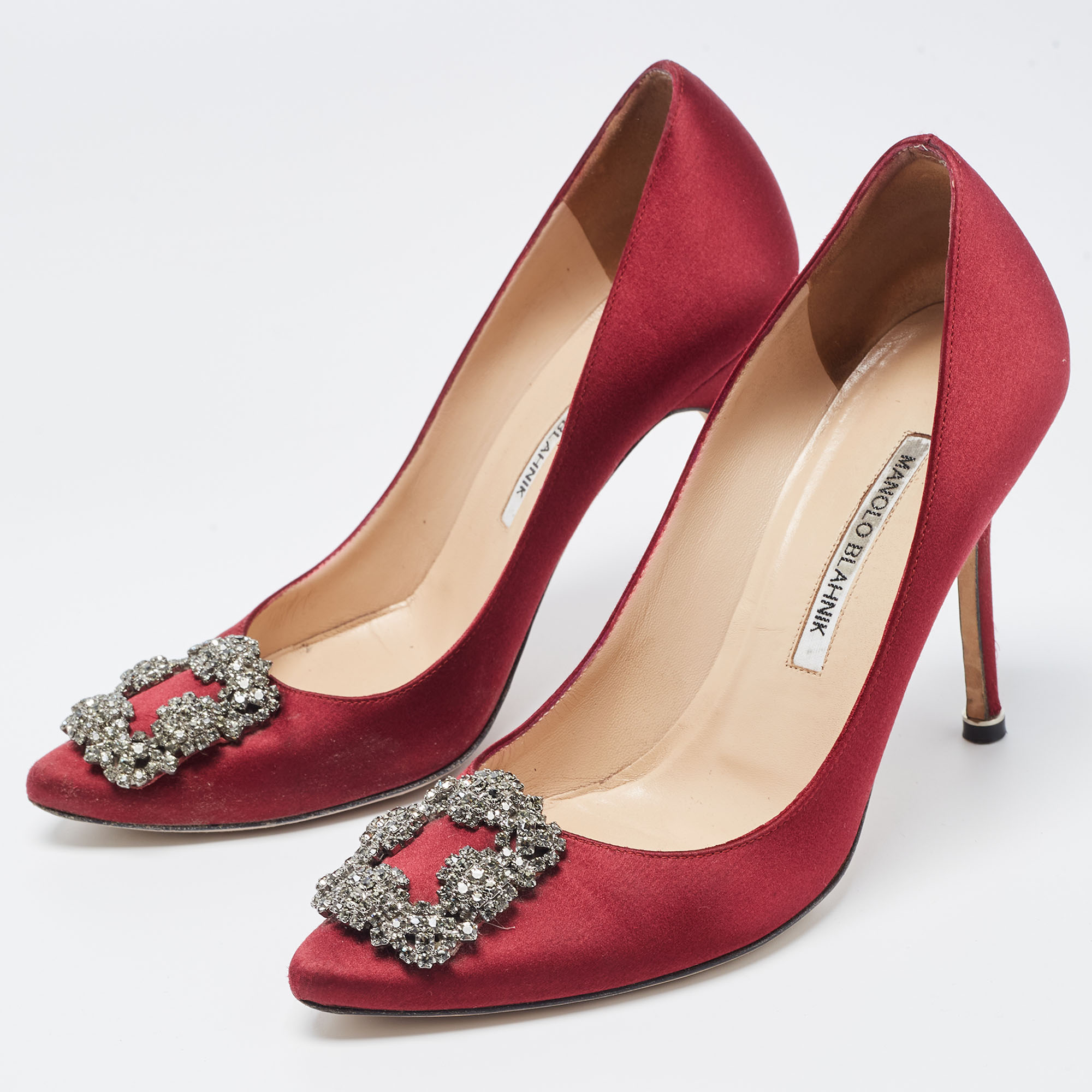 

Manolo Blahnik Burgundy Satin Hangisi Pumps Size