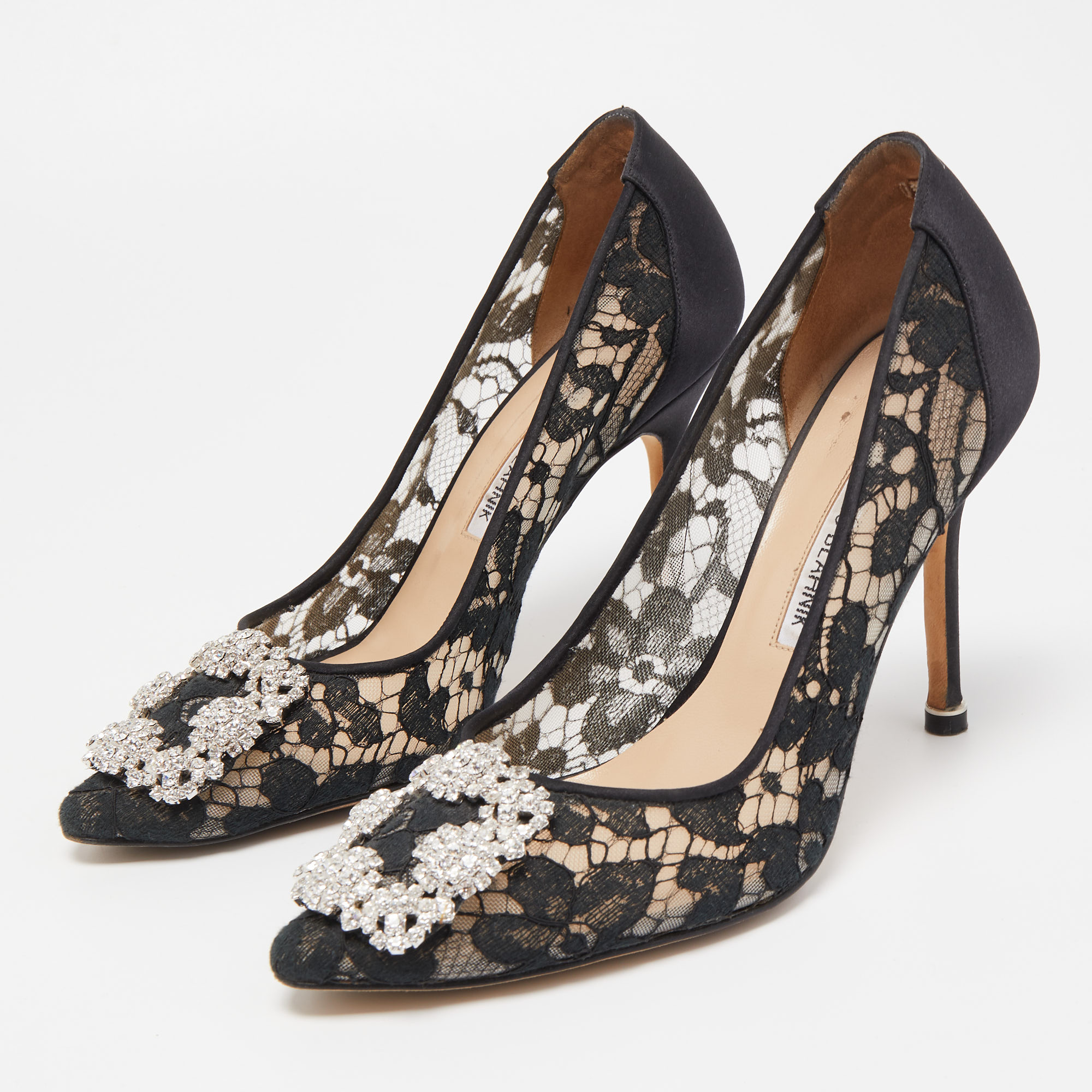 

Manolo Blahnik Black Lace And Mesh Hangisi Pumps Size