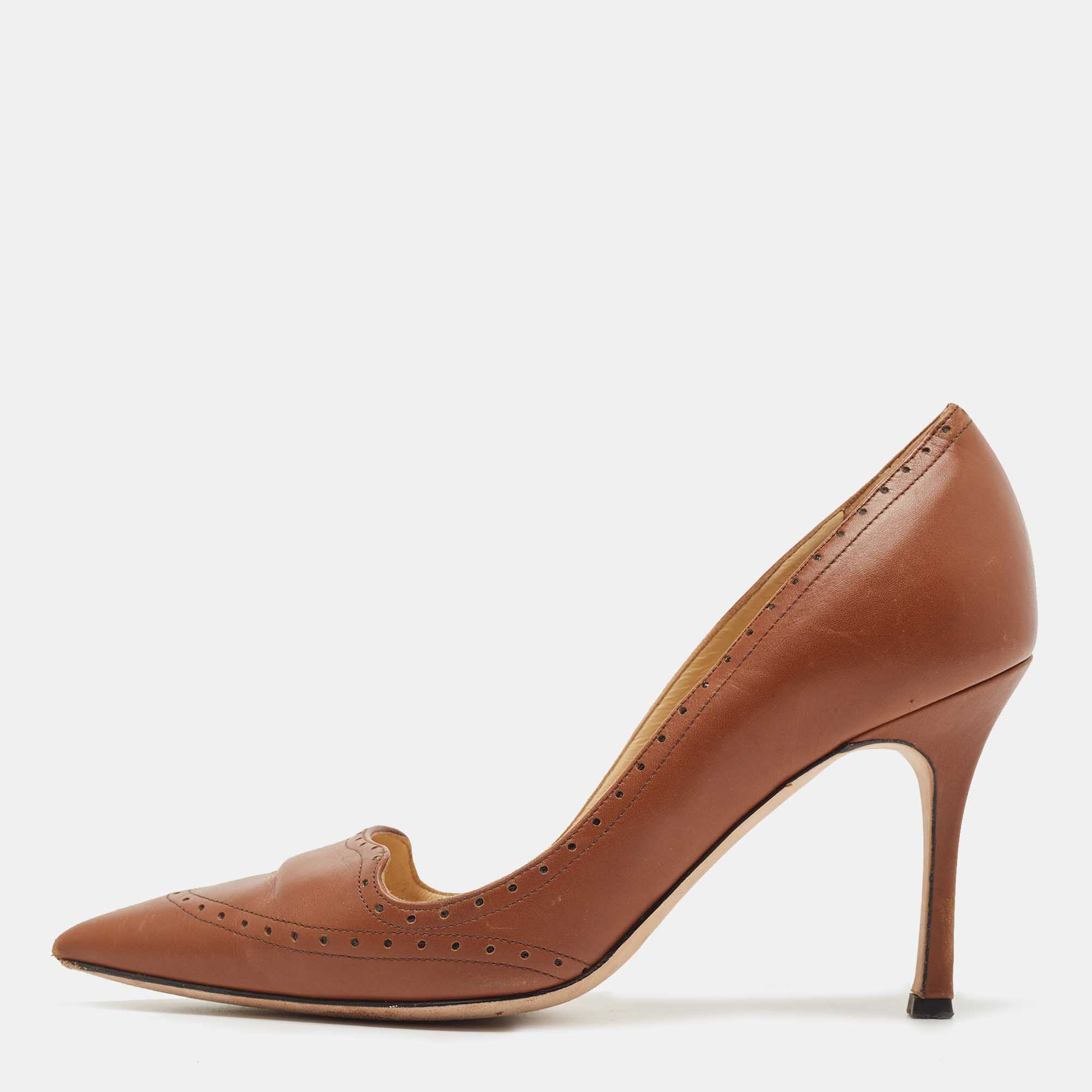 

Manolo Blahnik Brown Leather Perforated Pumps Size