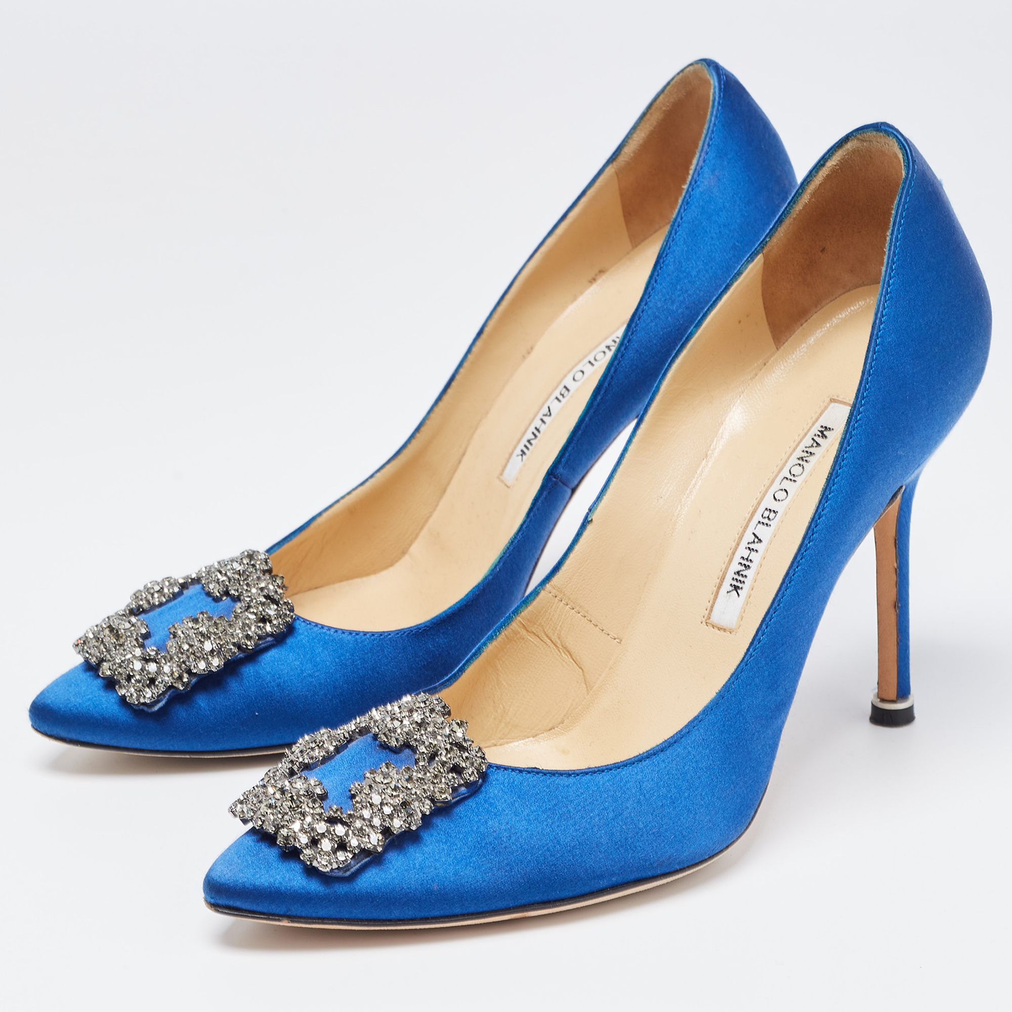 

Manolo Blahnik Blue Satin Hangisi Pumps Size