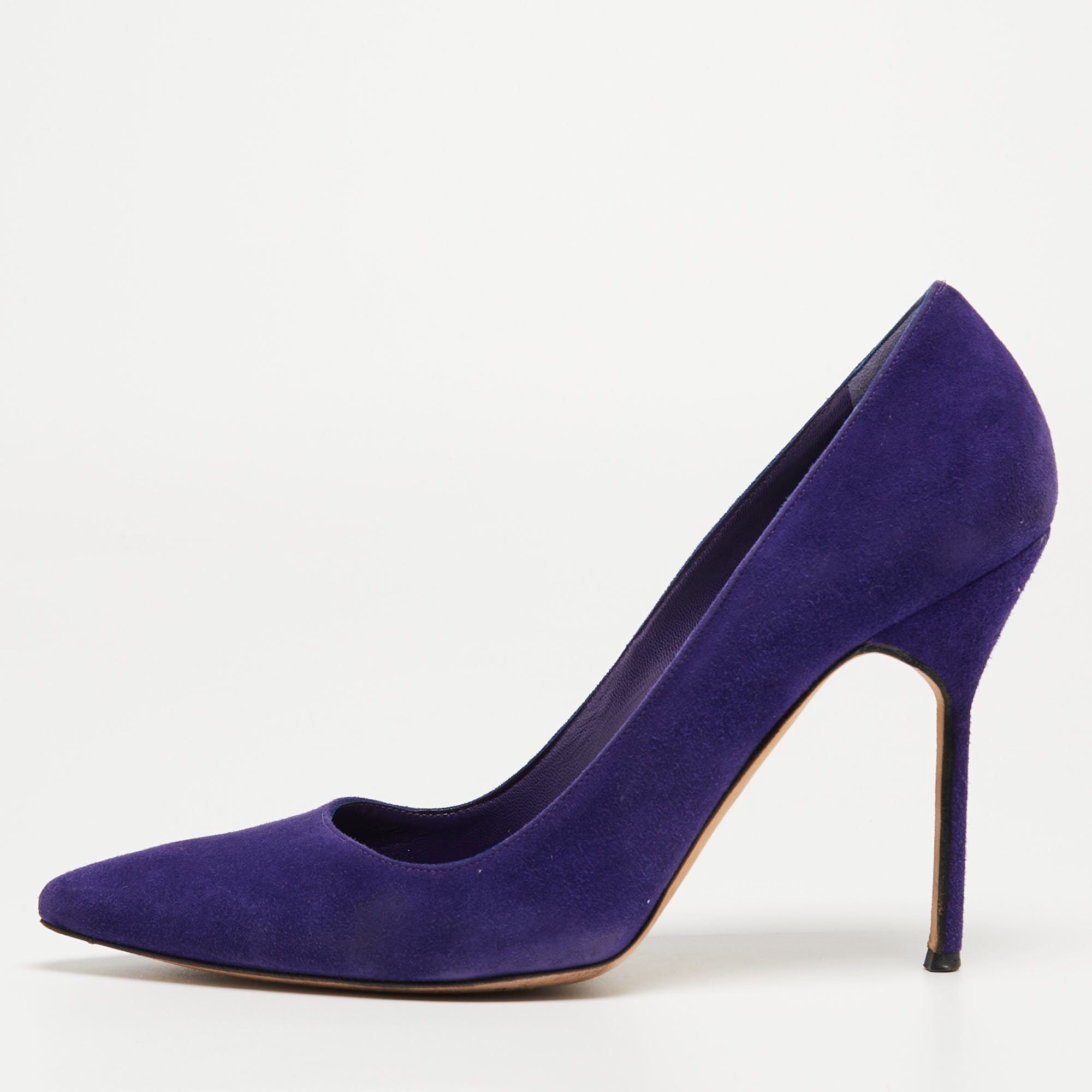Pre-owned Manolo Blahnik Blue Suede Bb Pointed Toe Pumps Size 38.5